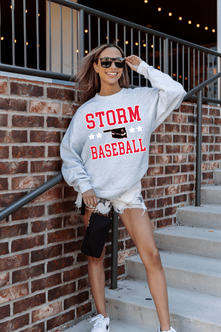 STB010 - STORM BASEBALL DROP SHOULDER CREWNECK SWEATSHIRT IN ASH - The Club