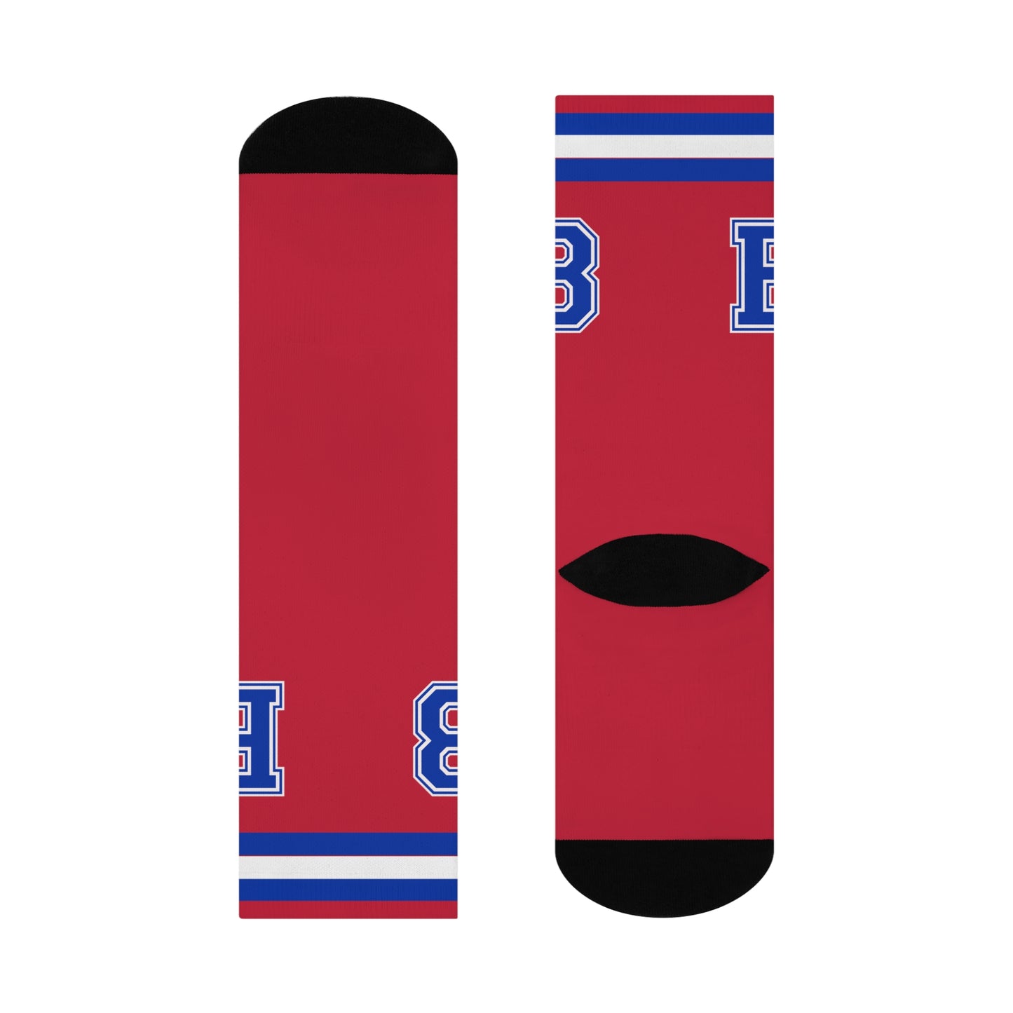 Red Varsity 'B' Cushioned Crew Socks — Athletic Retro Letterman Style