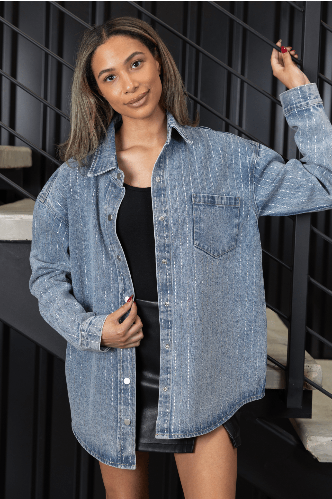 BIXBY SPARTANS RHINESTONE DETAIL DENIM JACKET - The Club