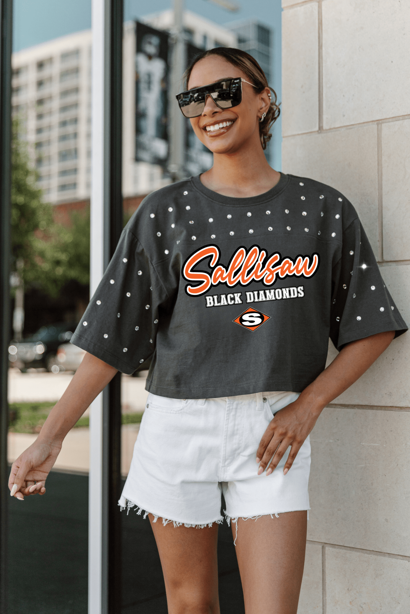 MATCH YOUR MINI - BLACK DIAMOND SPARKLE CROP TEE ADULT - The Club