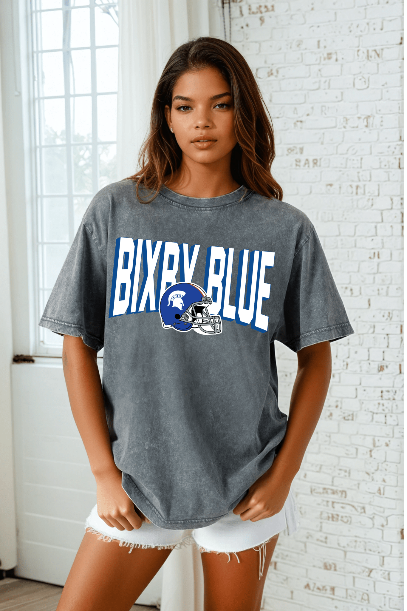 BIXBY BLUE FOOTBALL VINTAGE WASH BOYFRIEND TEE - The Club