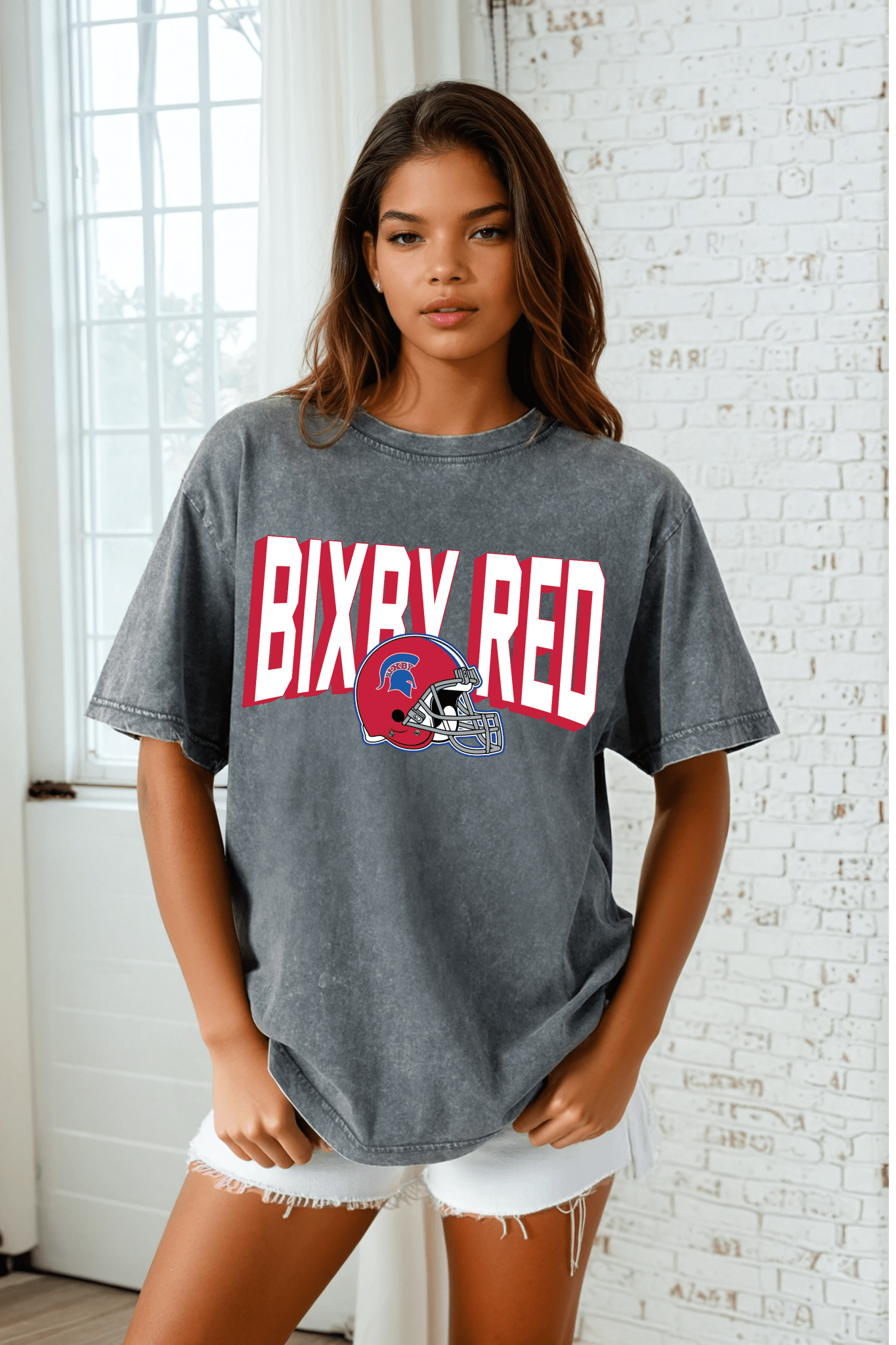 BIXBY RED FOOTBALL VINTAGE WASH BOYFRIEND TEE - The Club
