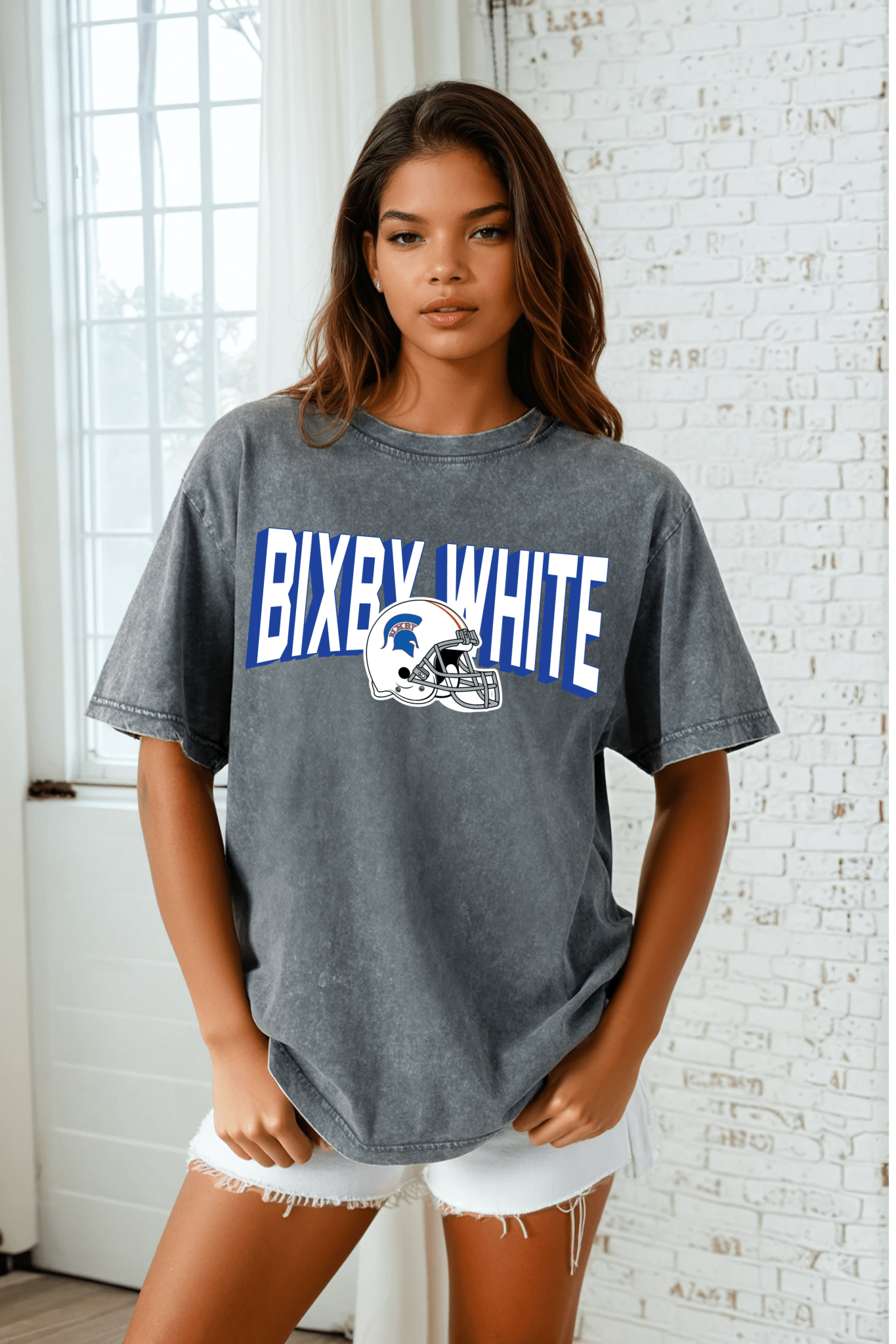 BIXBY WHITE FOOTBALL VINTAGE WASH BOYFRIEND TEE - The Club