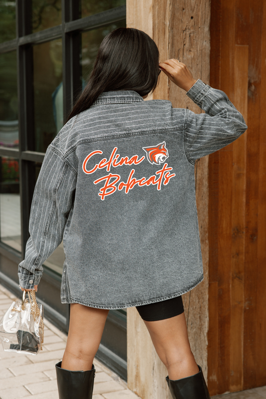 CELINA BOBCATS RHINESTONE DETAIL DENIM JACKET IN BLACK