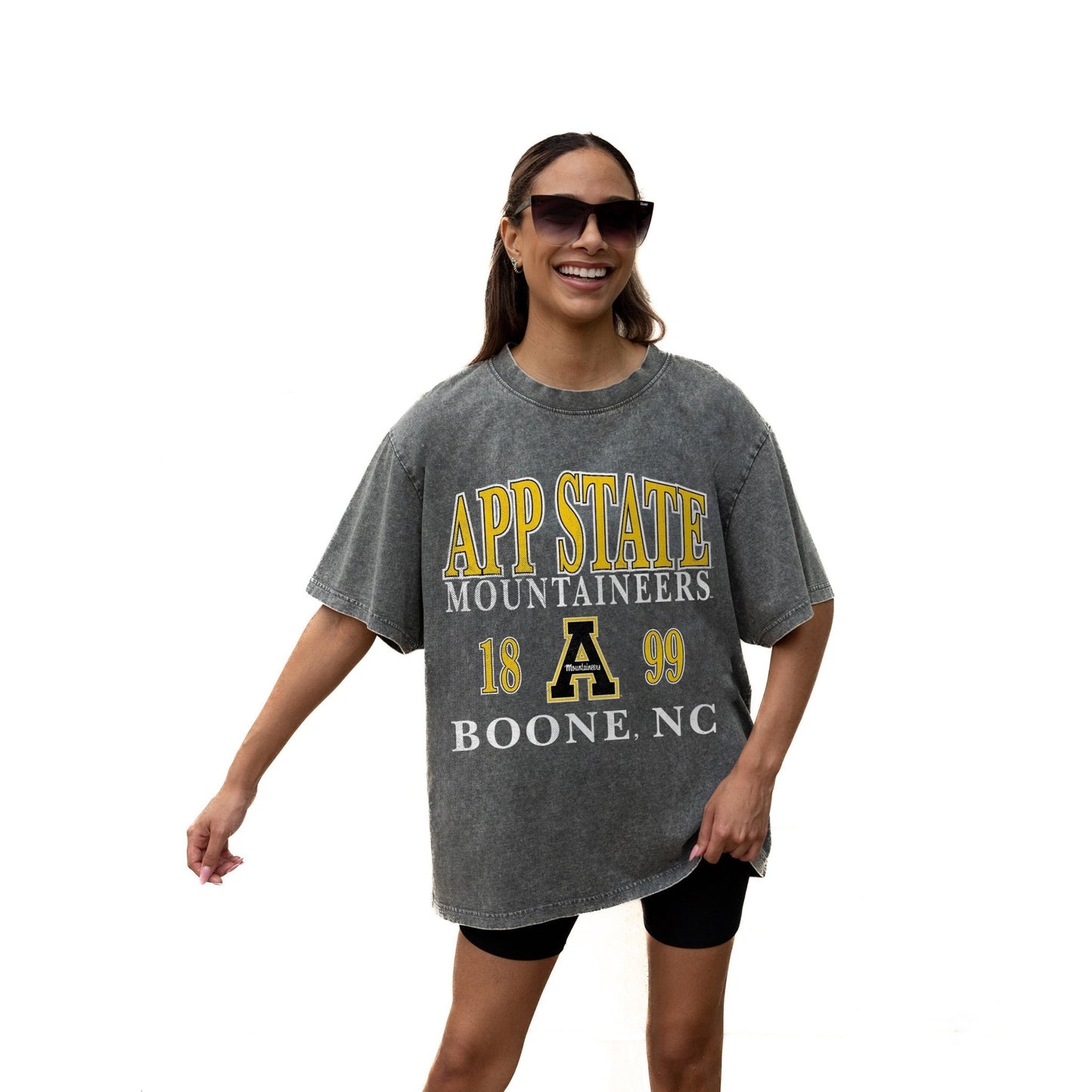 APPALACHIAN STATE MOUNTAINEERS THROWBACK RELAXED FIT SNOW WASH SHORT SLEEVE CLASSIC CREWNECK TEE WITH RIBBED NECKLINE - The Club