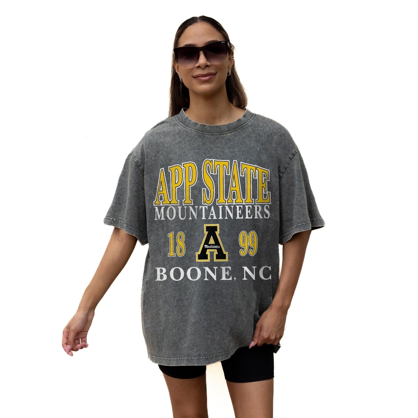 APPALACHIAN STATE MOUNTAINEERS THROWBACK RELAXED FIT SNOW WASH SHORT SLEEVE CLASSIC CREWNECK TEE WITH RIBBED NECKLINE - The Club