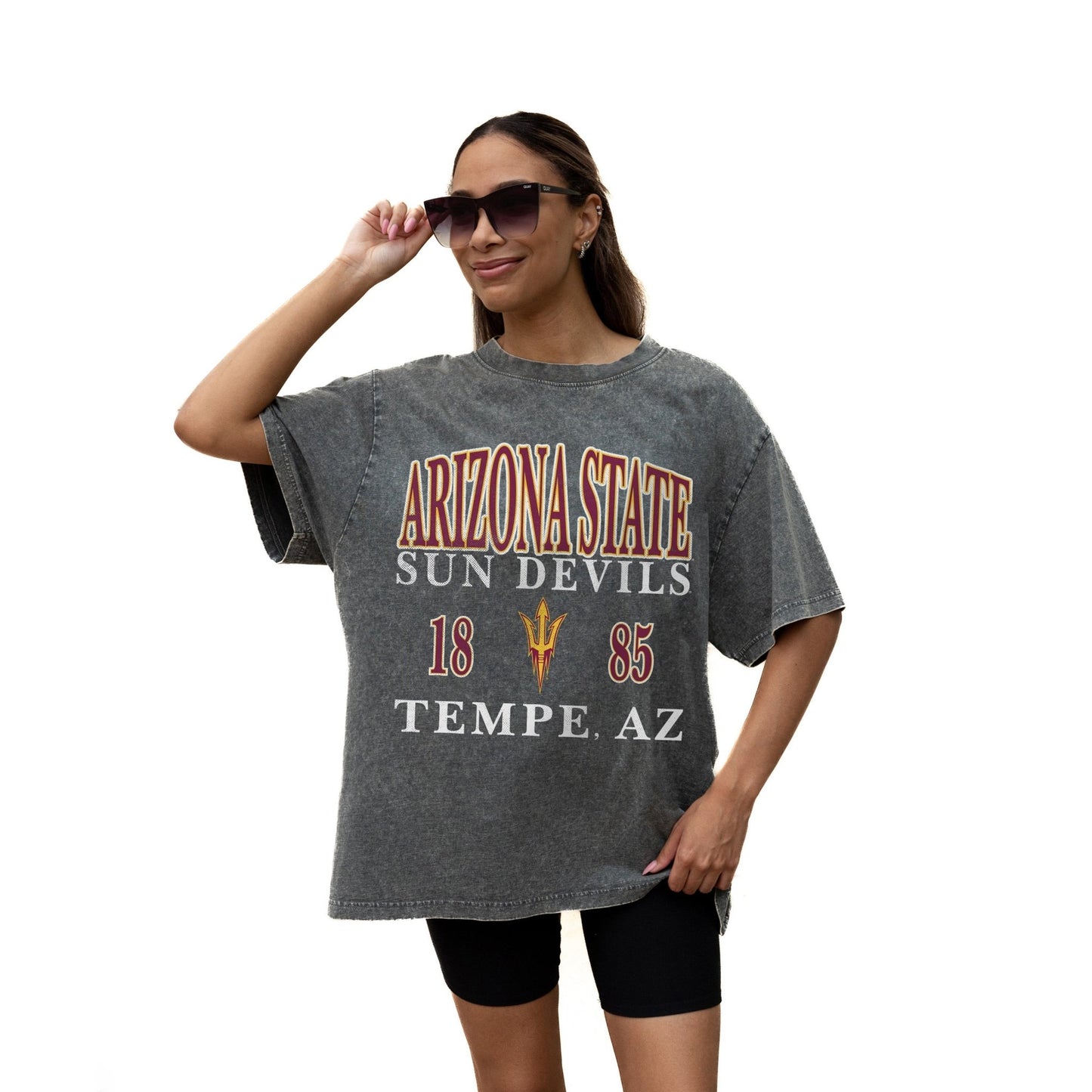 ARIZONA STATE SUN DEVILS THROWBACK RELAXED FIT SNOW WASH SHORT SLEEVE CLASSIC CREWNECK TEE WITH RIBBED NECKLINE - The Club