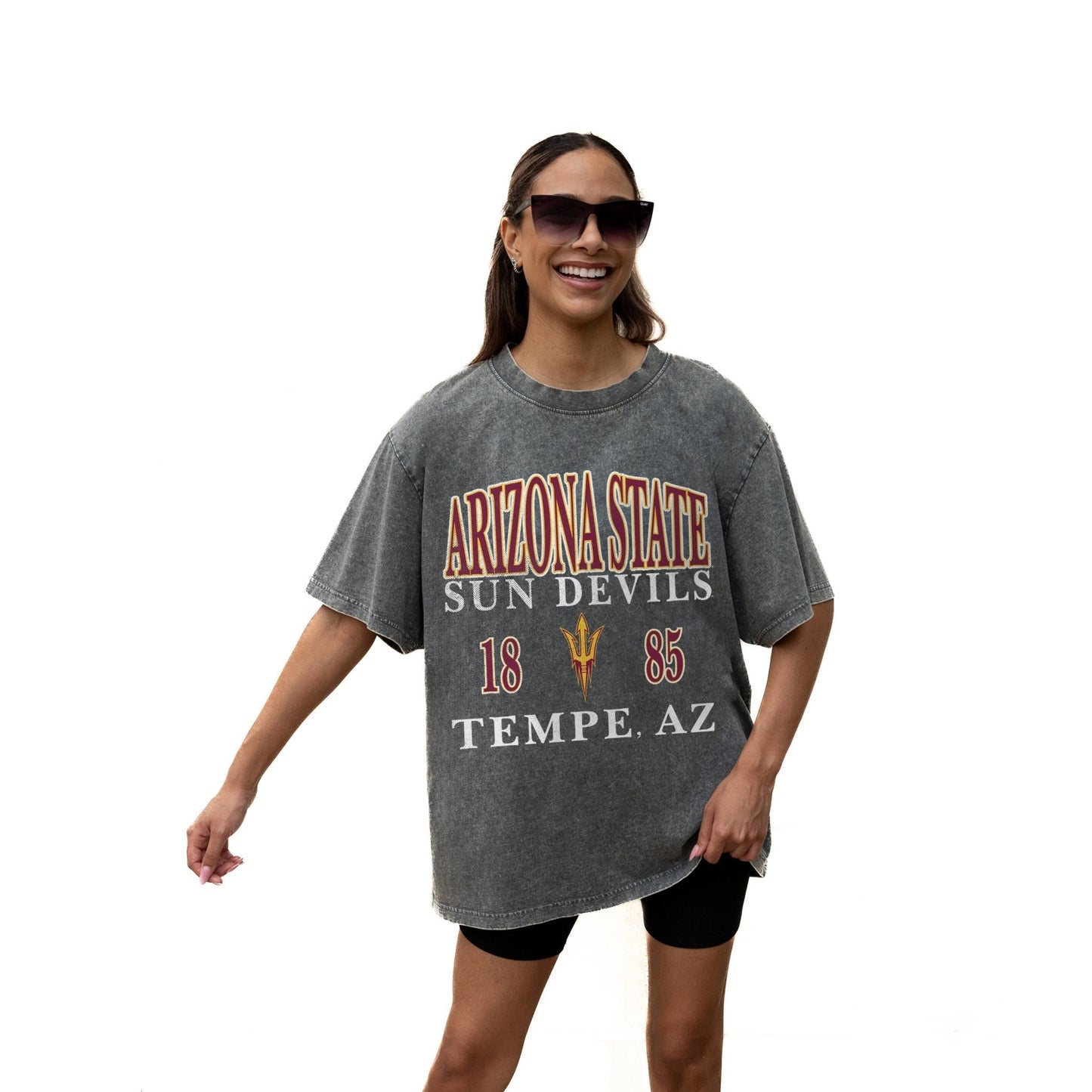 ARIZONA STATE SUN DEVILS THROWBACK RELAXED FIT SNOW WASH SHORT SLEEVE CLASSIC CREWNECK TEE WITH RIBBED NECKLINE - The Club