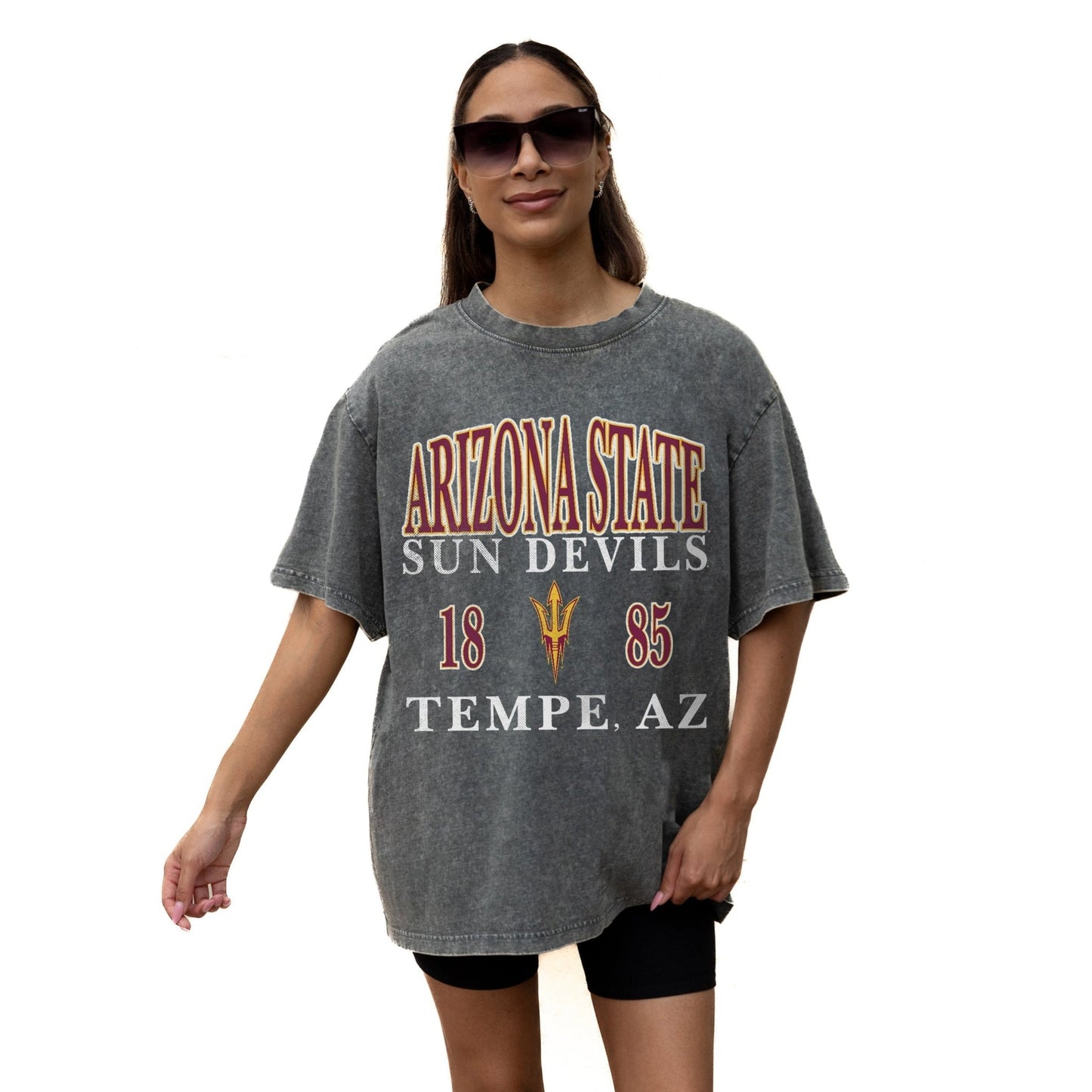 ARIZONA STATE SUN DEVILS THROWBACK RELAXED FIT SNOW WASH SHORT SLEEVE CLASSIC CREWNECK TEE WITH RIBBED NECKLINE - The Club