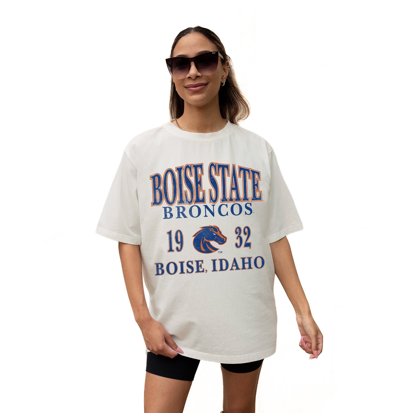 BOISE STATE BRONCOS UNITY RELAXED FIT SHORT SLEEVE CLASSIC CREWNECK TEE WITH RIBBED NECKLINE