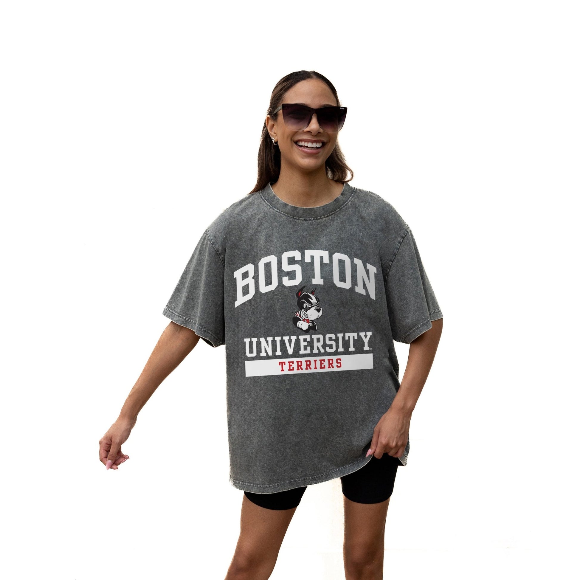 BOSTON UNIVERSITY TERRIERS THROWBACK RELAXED FIT SNOW WASH SHORT SLEEVE CLASSIC CREWNECK TEE WITH RIBBED NECKLINE - The Club