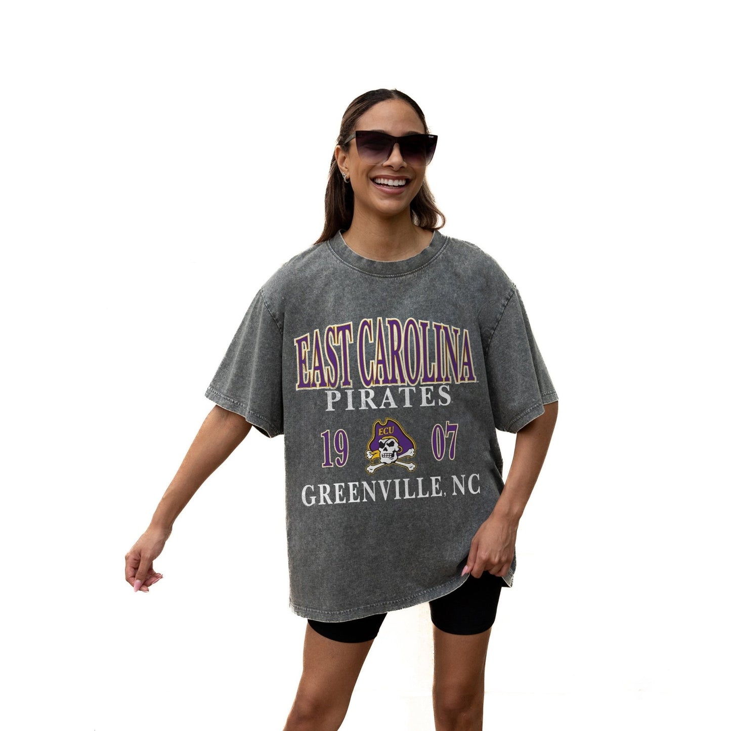 EAST CAROLINA PIRATES THROWBACK RELAXED FIT SNOW WASH SHORT SLEEVE CLASSIC CREWNECK TEE WITH RIBBED NECKLINE - The Club