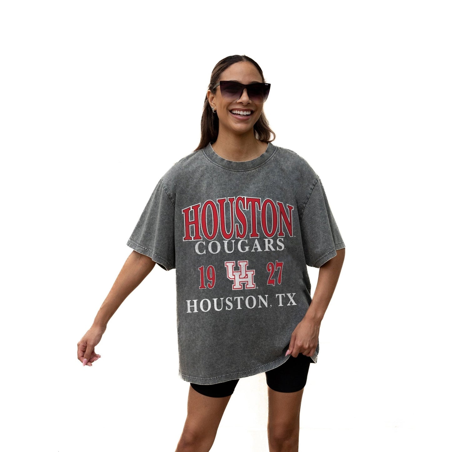 HOUSTON COUGARS THROWBACK RELAXED FIT SNOW WASH SHORT SLEEVE CLASSIC CREWNECK TEE WITH RIBBED NECKLINE - The Club