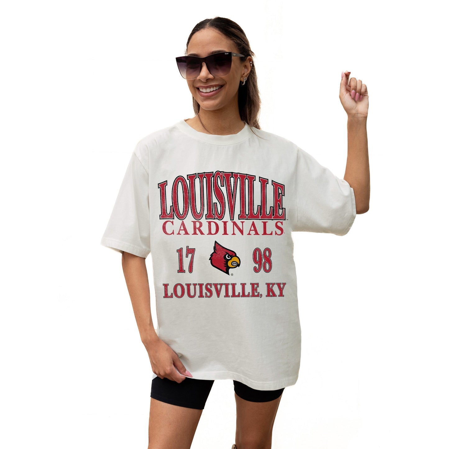 LOUISVILLE CARDINALS UNITY RELAXED FIT SHORT SLEEVE CLASSIC CREWNECK TEE WITH RIBBED NECKLINE