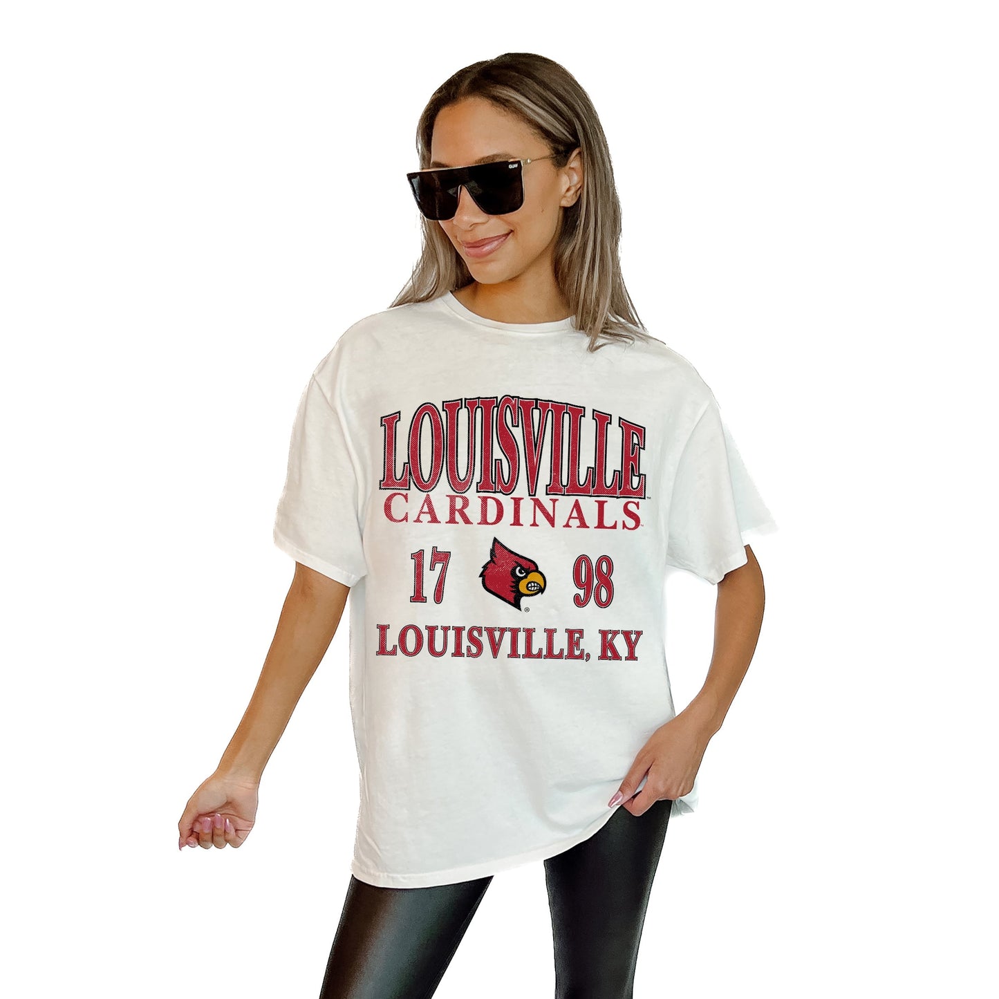 LOUISVILLE CARDINALS UNITY RELAXED FIT SHORT SLEEVE CLASSIC CREWNECK TEE WITH RIBBED NECKLINE