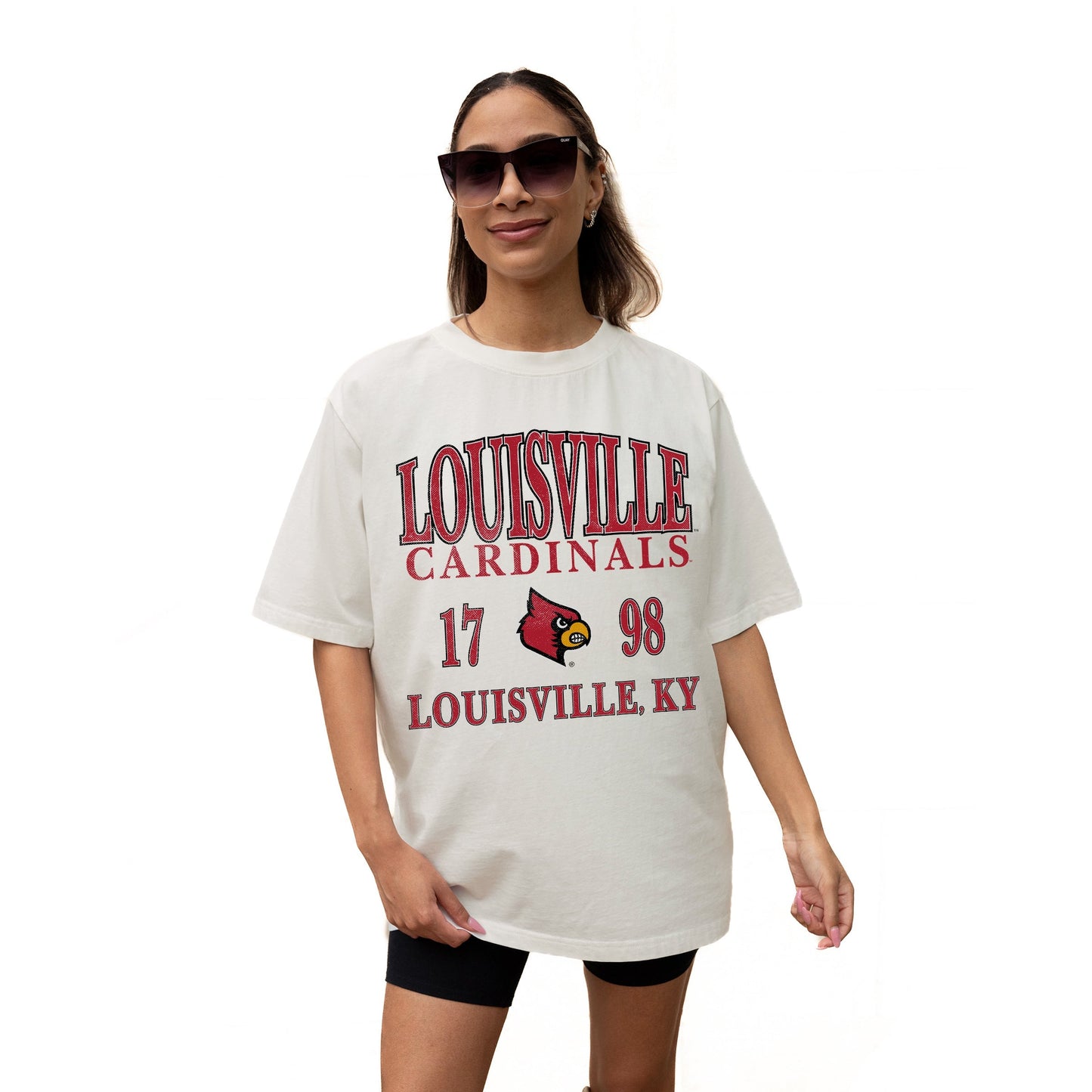 LOUISVILLE CARDINALS UNITY RELAXED FIT SHORT SLEEVE CLASSIC CREWNECK TEE WITH RIBBED NECKLINE