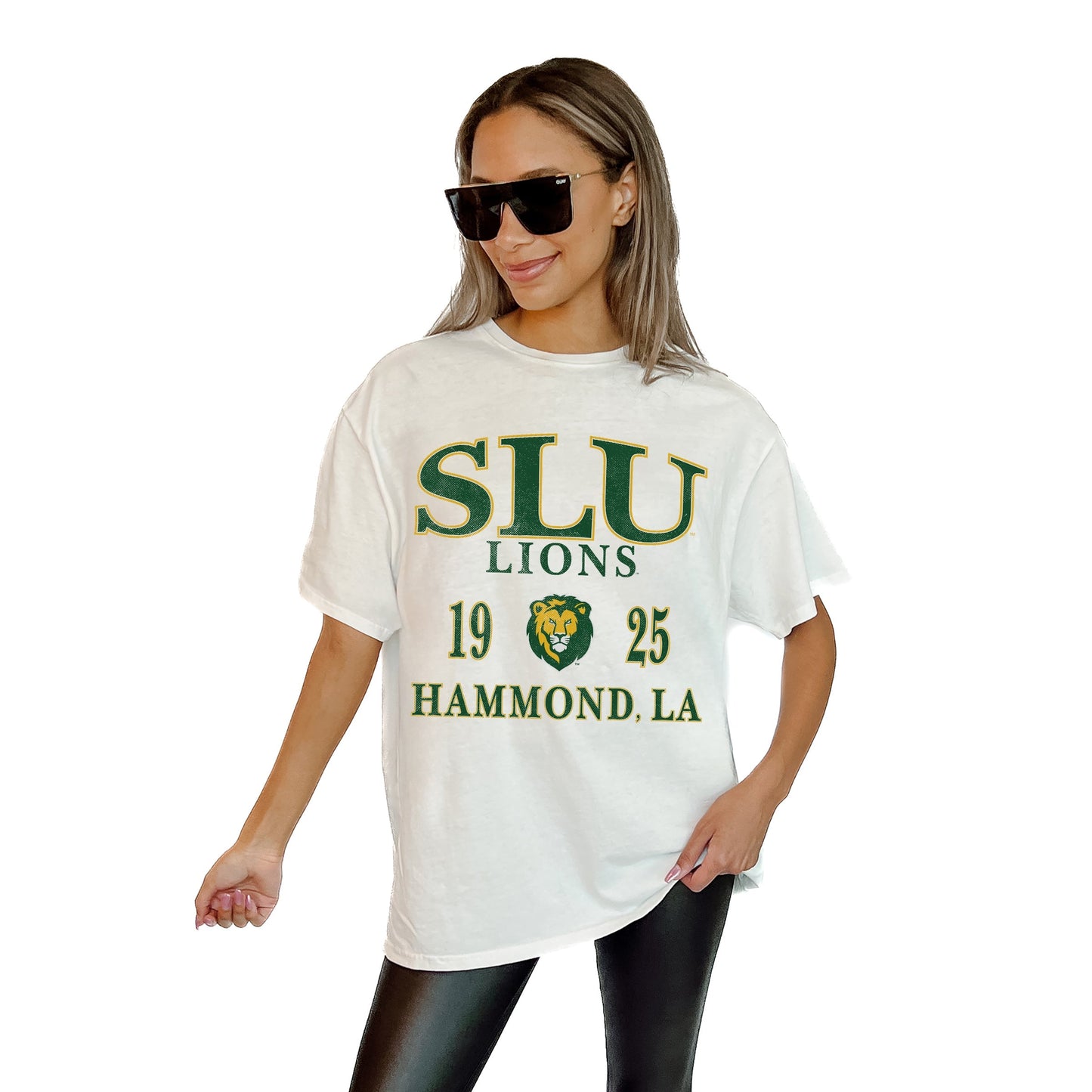 SOUTHEASTERN LOUISIANA LIONS UNITY RELAXED FIT SHORT SLEEVE CLASSIC CREWNECK TEE WITH RIBBED NECKLINE