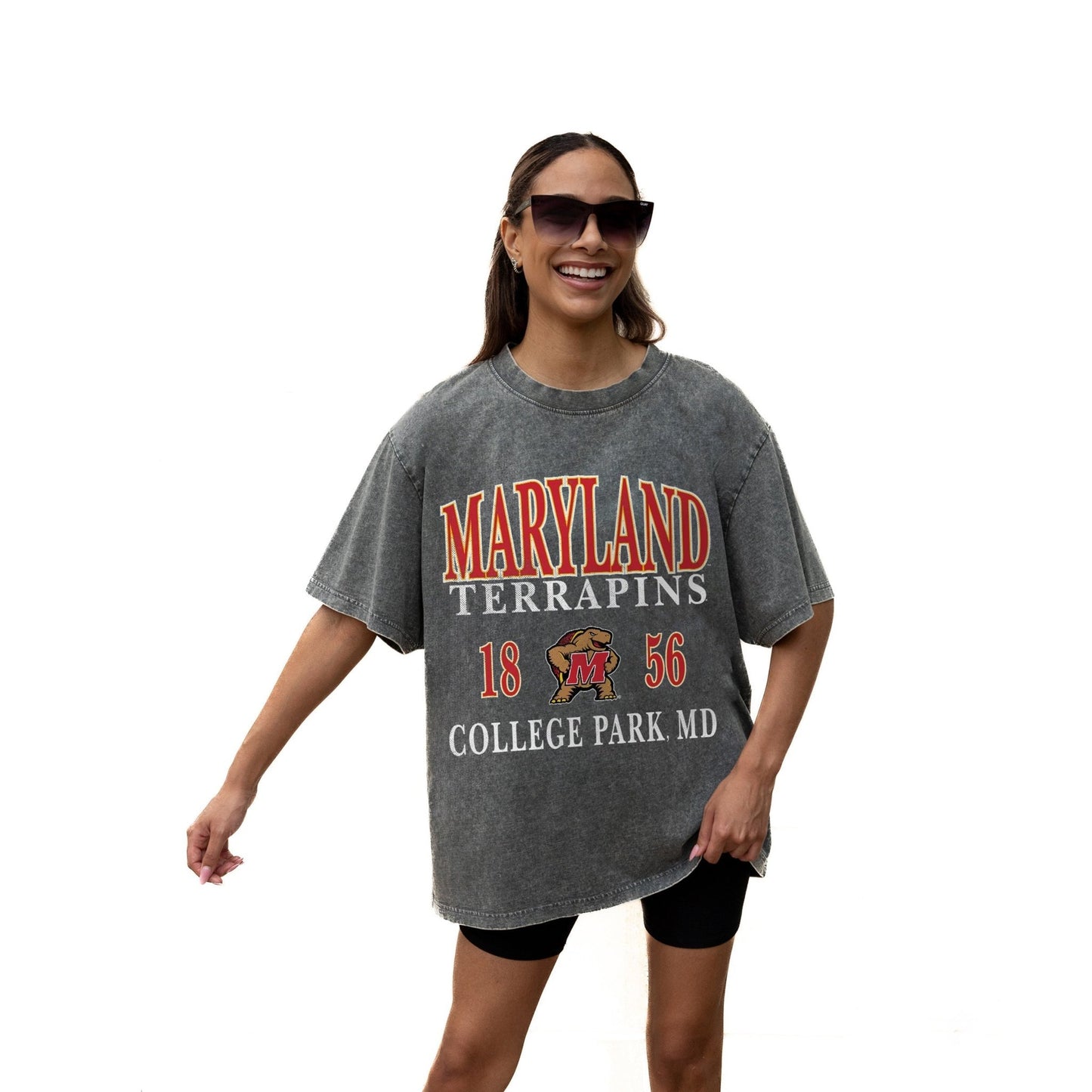 MARYLAND TERRAPINS THROWBACK RELAXED FIT SNOW WASH SHORT SLEEVE CLASSIC CREWNECK TEE WITH RIBBED NECKLINE - The Club