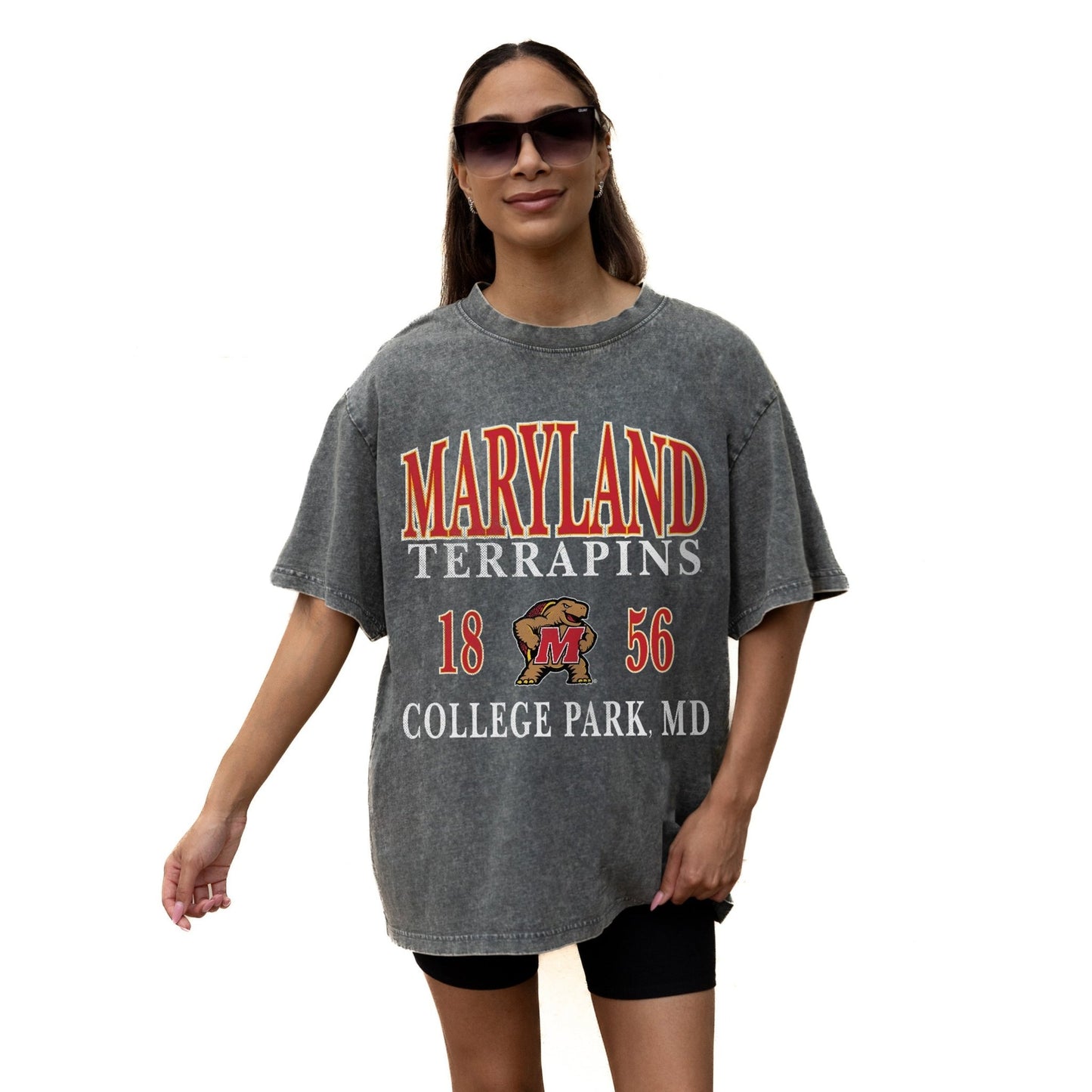 MARYLAND TERRAPINS THROWBACK RELAXED FIT SNOW WASH SHORT SLEEVE CLASSIC CREWNECK TEE WITH RIBBED NECKLINE - The Club