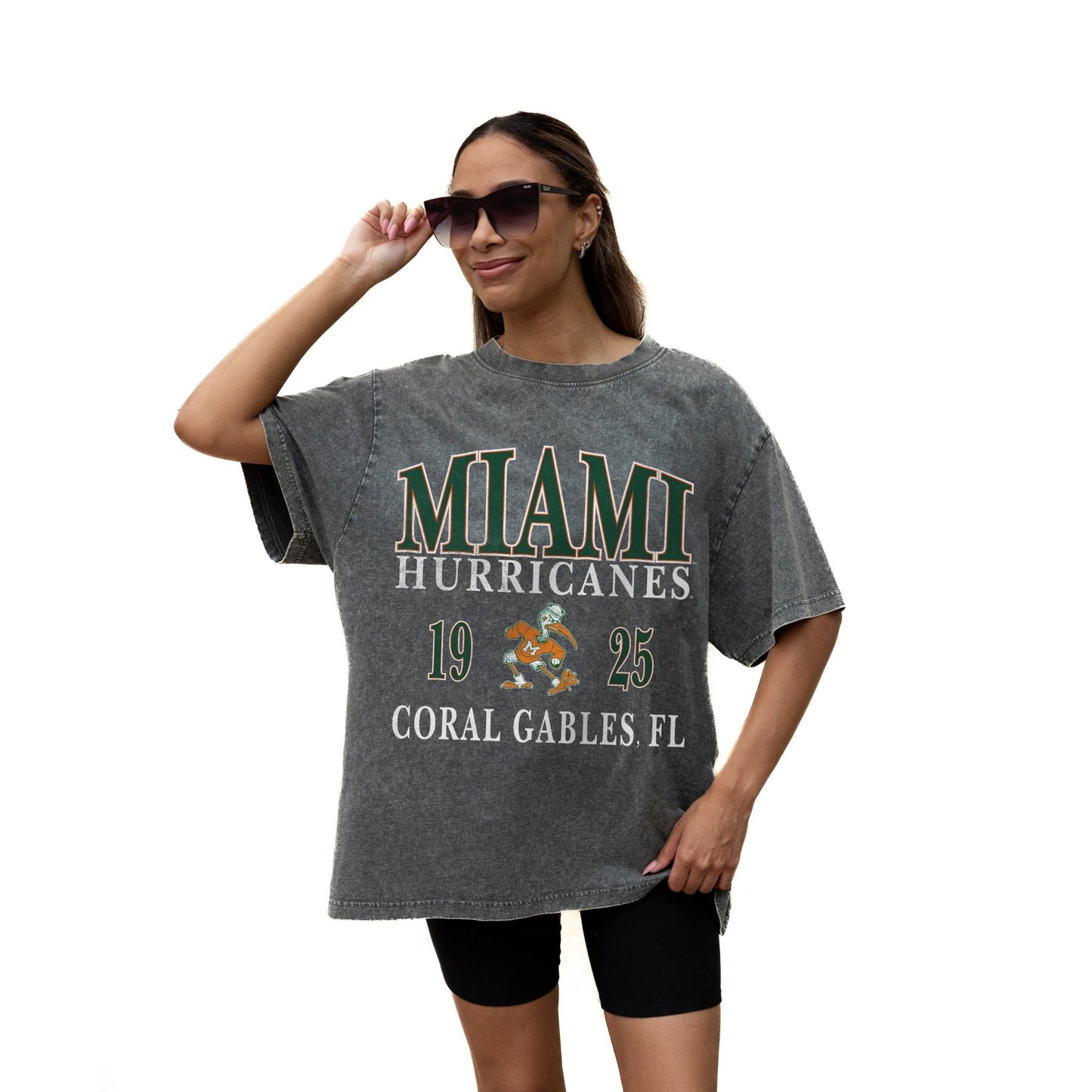 MIAMI HURRICANES THROWBACK RELAXED FIT SNOW WASH SHORT SLEEVE CLASSIC CREWNECK TEE WITH RIBBED NECKLINE - The Club