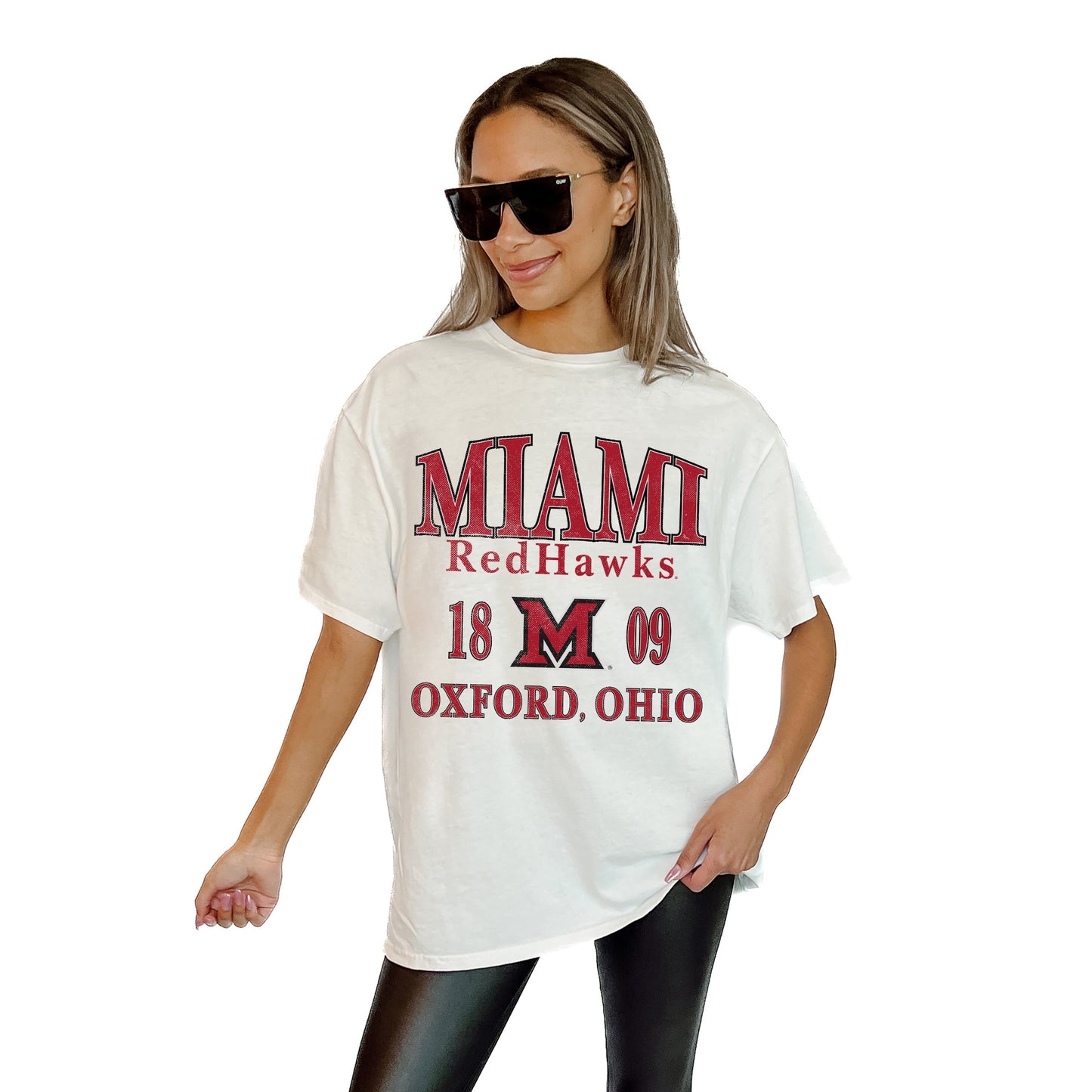 MIAMI OF OHIO REDHAWKS UNITY RELAXED FIT SHORT SLEEVE CLASSIC CREWNECK TEE WITH RIBBED NECKLINE