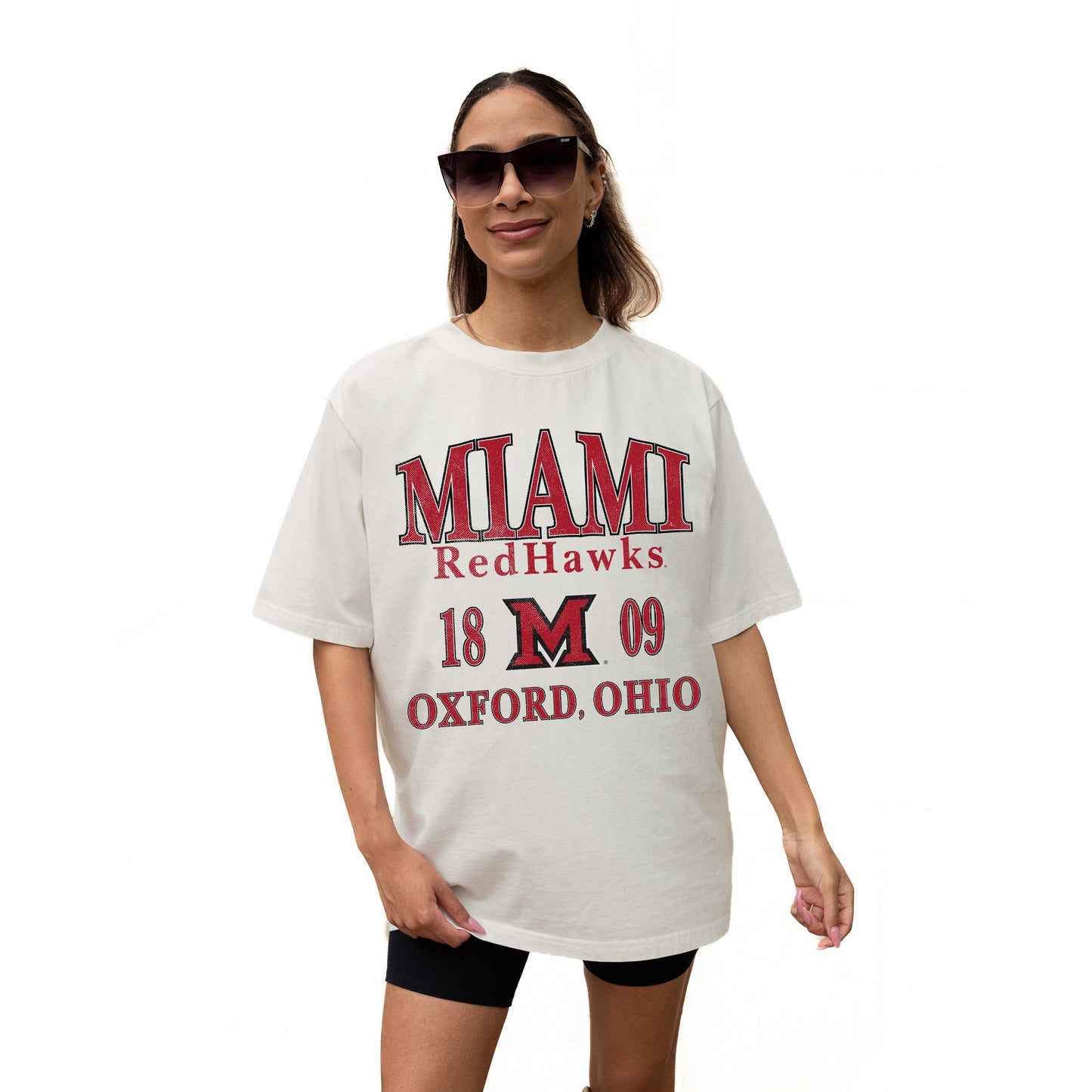 MIAMI OF OHIO REDHAWKS UNITY RELAXED FIT SHORT SLEEVE CLASSIC CREWNECK TEE WITH RIBBED NECKLINE