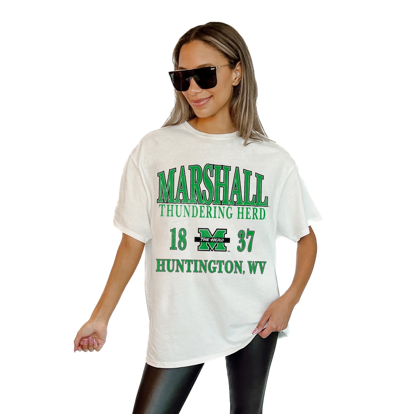 MARSHALL THUNDERING HERD UNITY RELAXED FIT SHORT SLEEVE CLASSIC CREWNECK TEE WITH RIBBED NECKLINE