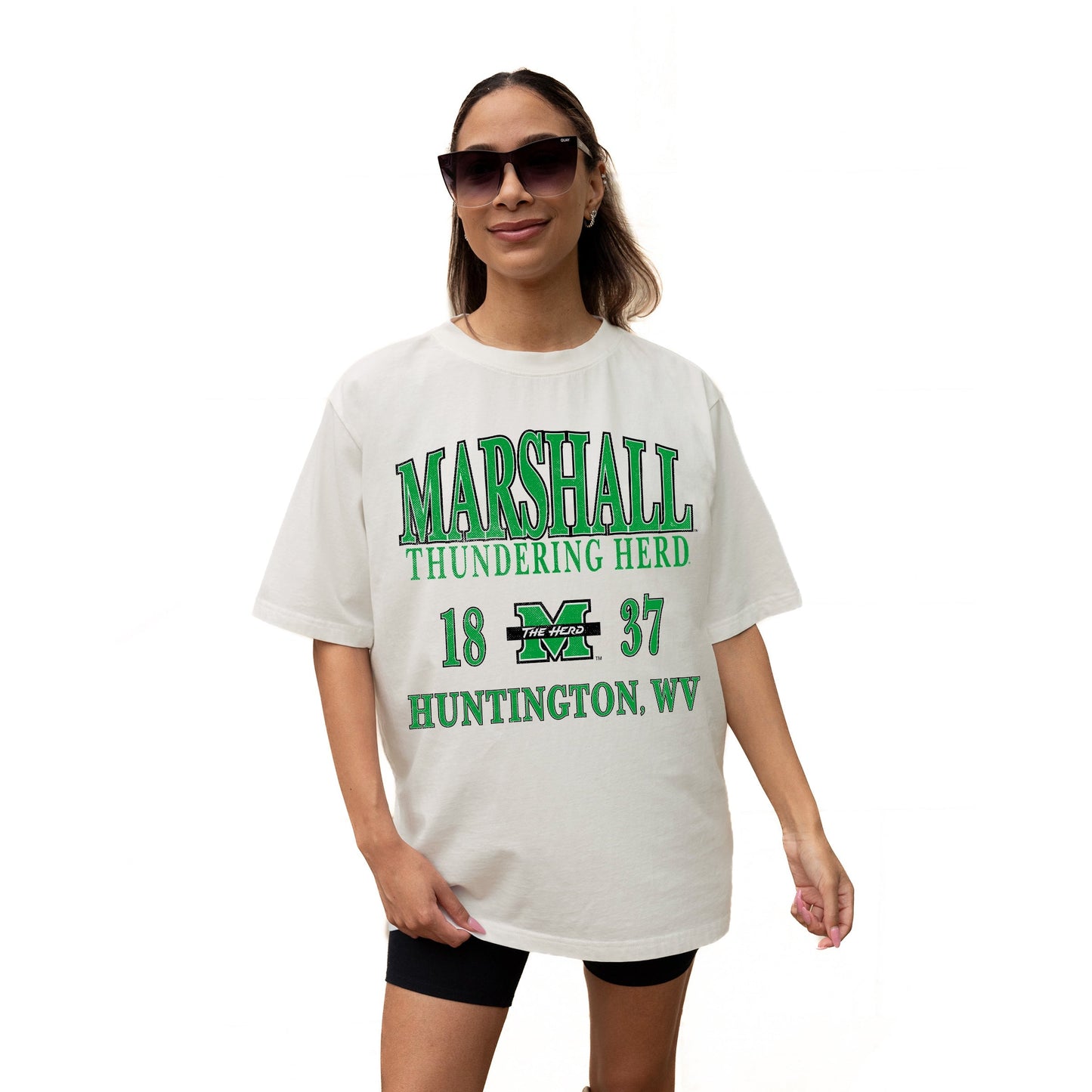 MARSHALL THUNDERING HERD UNITY RELAXED FIT SHORT SLEEVE CLASSIC CREWNECK TEE WITH RIBBED NECKLINE