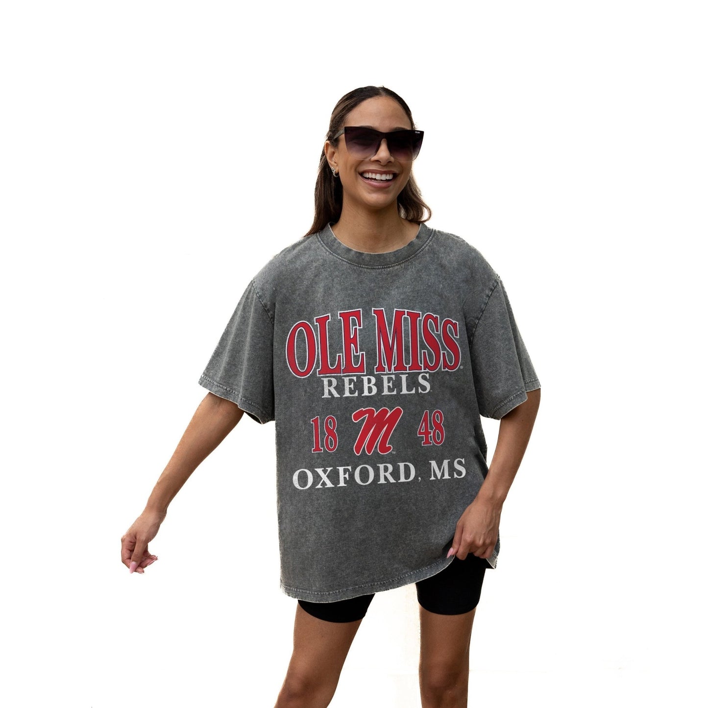 OLE MISS REBELS THROWBACK RELAXED FIT SNOW WASH SHORT SLEEVE CLASSIC CREWNECK TEE WITH RIBBED NECKLINE - The Club