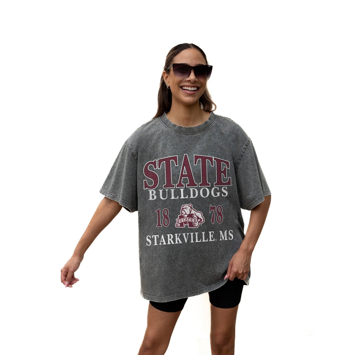 MISSISSIPPI STATE BULLDOGS THROWBACK RELAXED FIT SNOW WASH SHORT SLEEVE CLASSIC CREWNECK TEE WITH RIBBED NECKLINE - The Club
