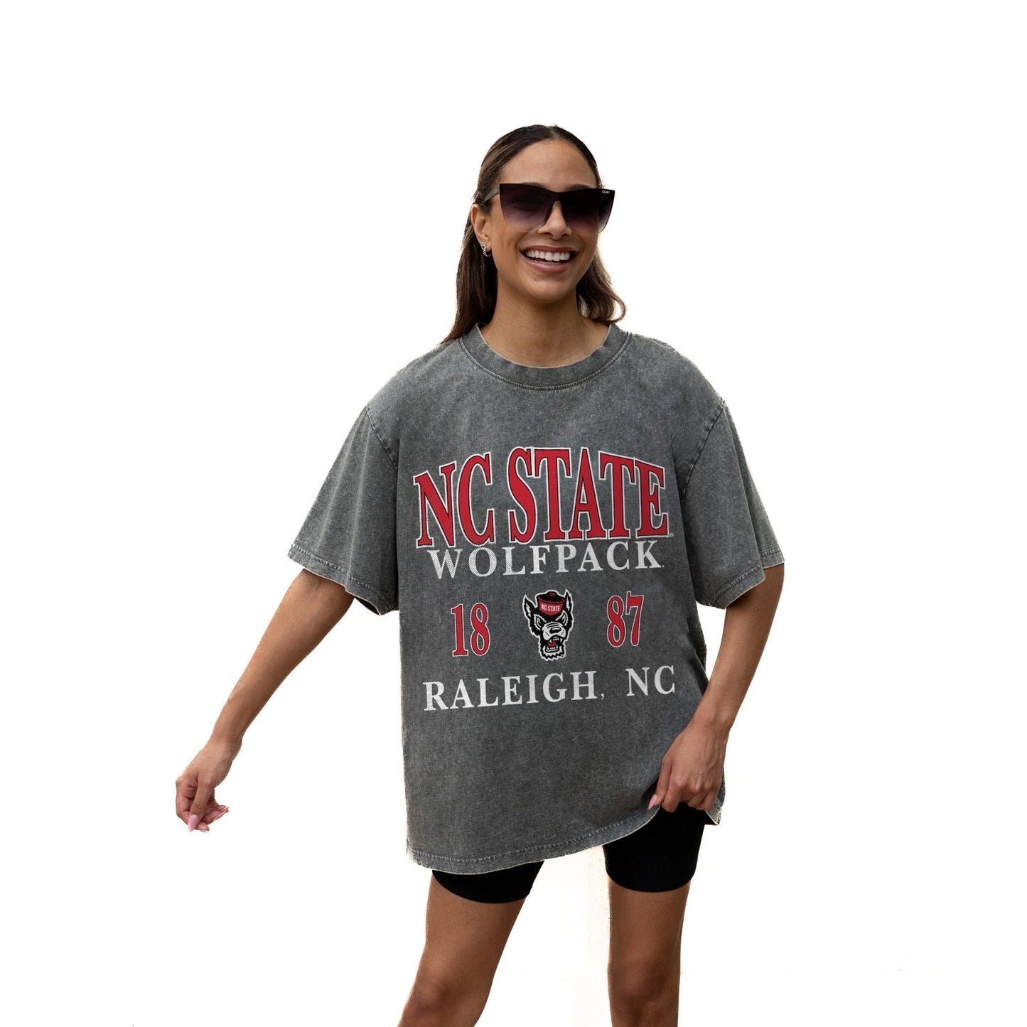 NORTH CAROLINA STATE WOLFPACK THROWBACK RELAXED FIT SNOW WASH SHORT SLEEVE CLASSIC CREWNECK TEE WITH RIBBED NECKLINE - The Club