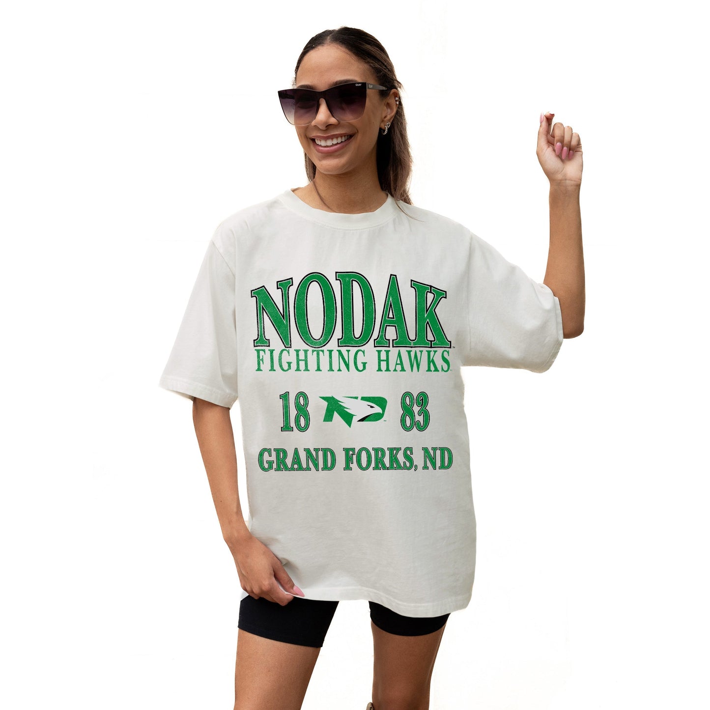 NORTH DAKOTA FIGHTING HAWKS UNITY RELAXED FIT SHORT SLEEVE CLASSIC CREWNECK TEE WITH RIBBED NECKLINE