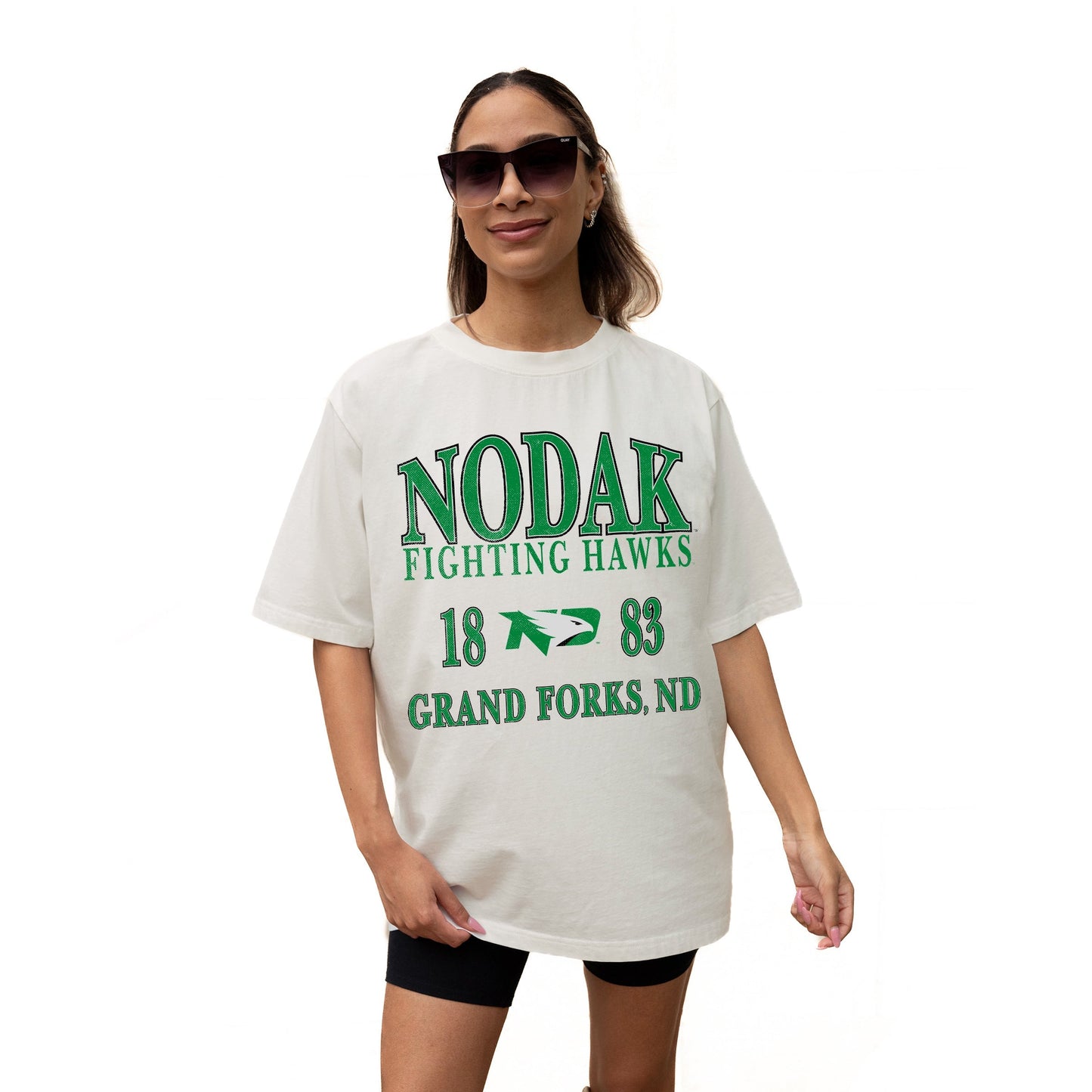 NORTH DAKOTA FIGHTING HAWKS UNITY RELAXED FIT SHORT SLEEVE CLASSIC CREWNECK TEE WITH RIBBED NECKLINE