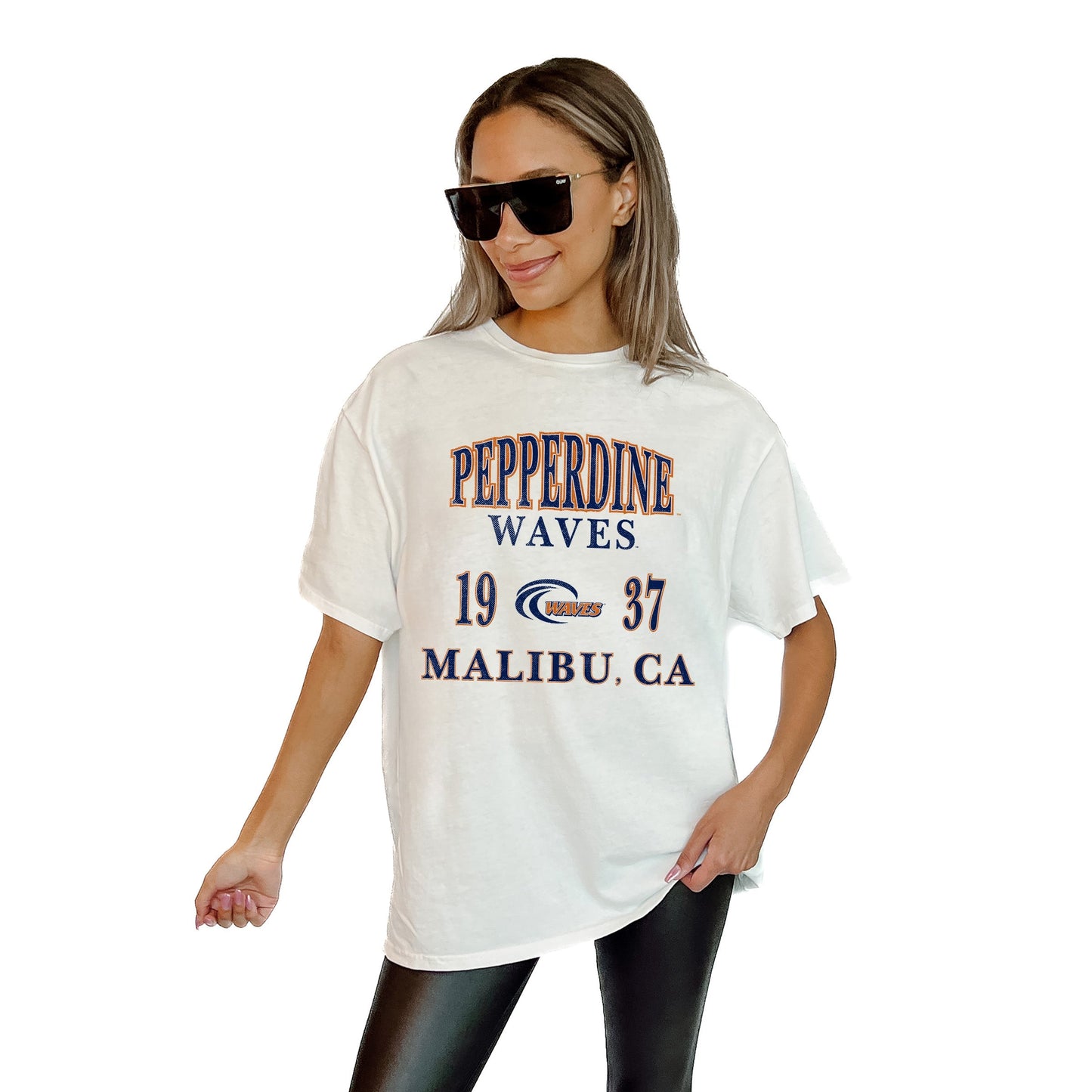 PEPPERDINE WAVES UNITY RELAXED FIT SHORT SLEEVE CLASSIC CREWNECK TEE WITH RIBBED NECKLINE