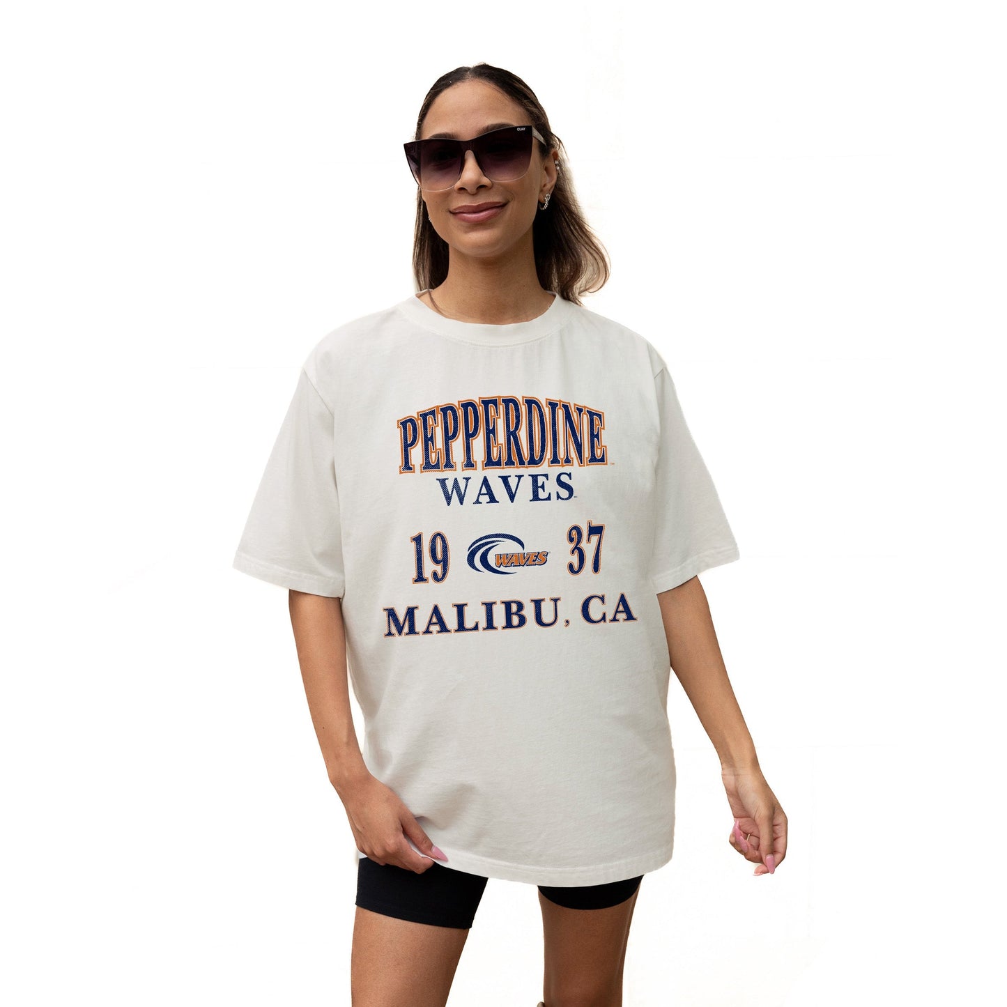 PEPPERDINE WAVES UNITY RELAXED FIT SHORT SLEEVE CLASSIC CREWNECK TEE WITH RIBBED NECKLINE