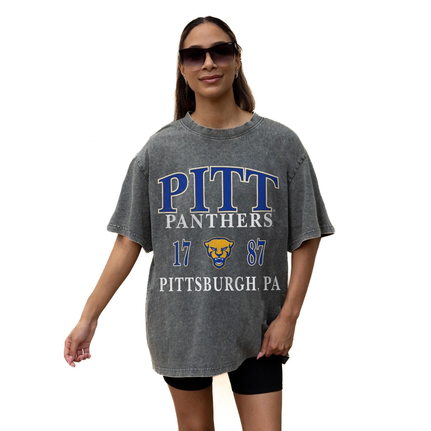 PITTSBURGH PANTHERS THROWBACK RELAXED FIT SNOW WASH SHORT SLEEVE CLASSIC CREWNECK TEE WITH RIBBED NECKLINE - The Club