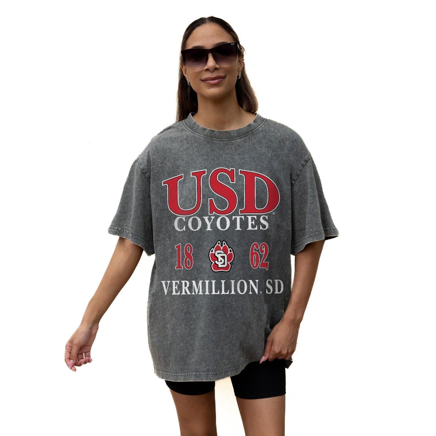 SOUTH DAKOTA COYOTES THROWBACK RELAXED FIT SNOW WASH SHORT SLEEVE CLASSIC CREWNECK TEE WITH RIBBED NECKLINE - The Club
