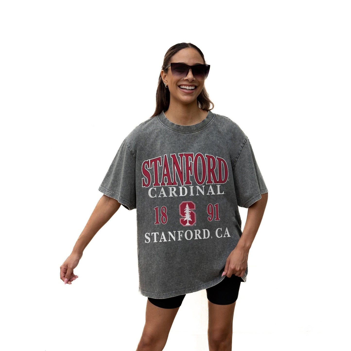 STANFORD CARDINAL THROWBACK RELAXED FIT SNOW WASH SHORT SLEEVE CLASSIC CREWNECK TEE WITH RIBBED NECKLINE - The Club