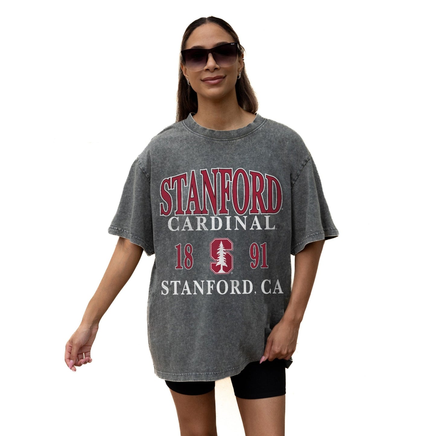STANFORD CARDINAL THROWBACK RELAXED FIT SNOW WASH SHORT SLEEVE CLASSIC CREWNECK TEE WITH RIBBED NECKLINE - The Club