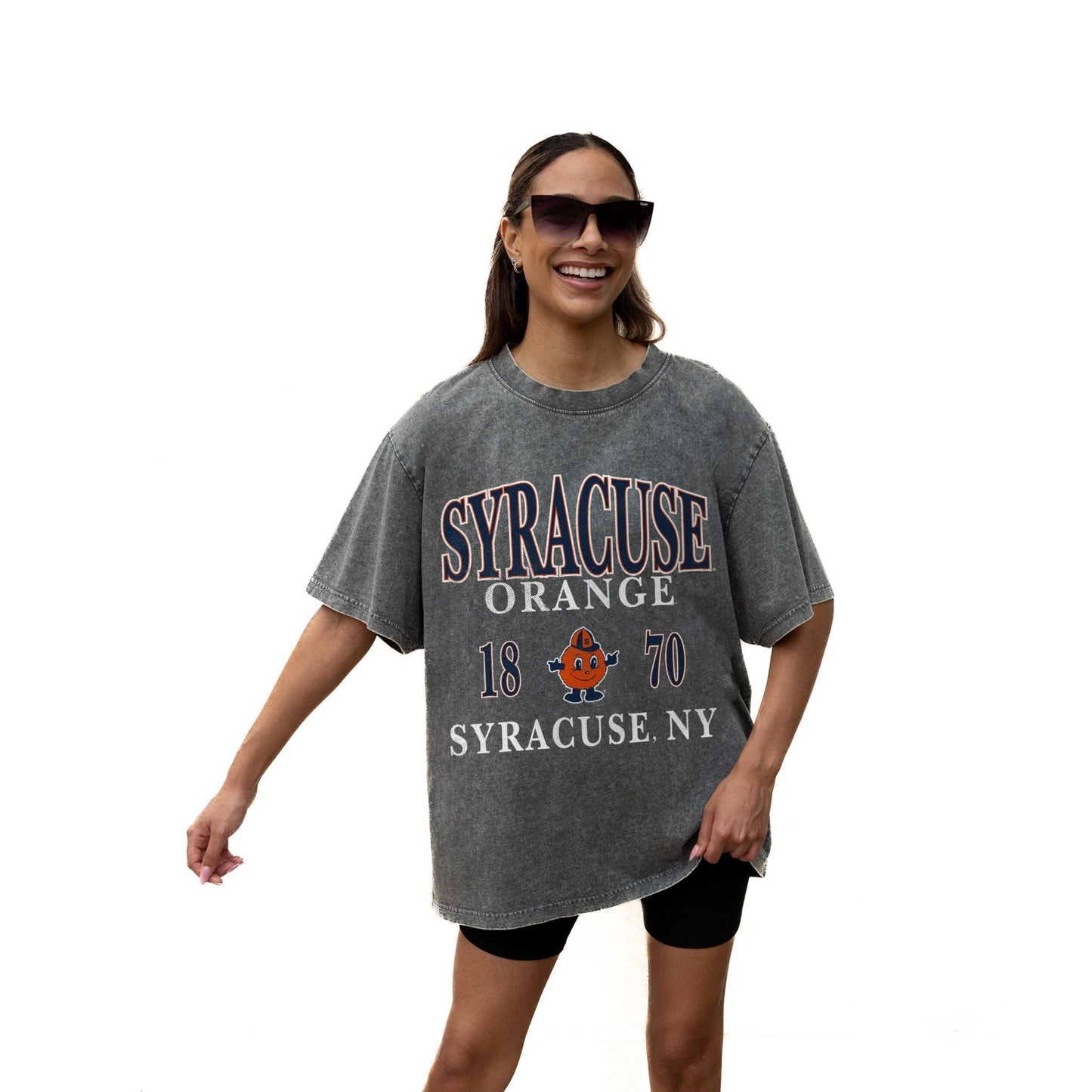 SYRACUSE ORANGE THROWBACK RELAXED FIT SNOW WASH SHORT SLEEVE CLASSIC CREWNECK TEE WITH RIBBED NECKLINE - The Club