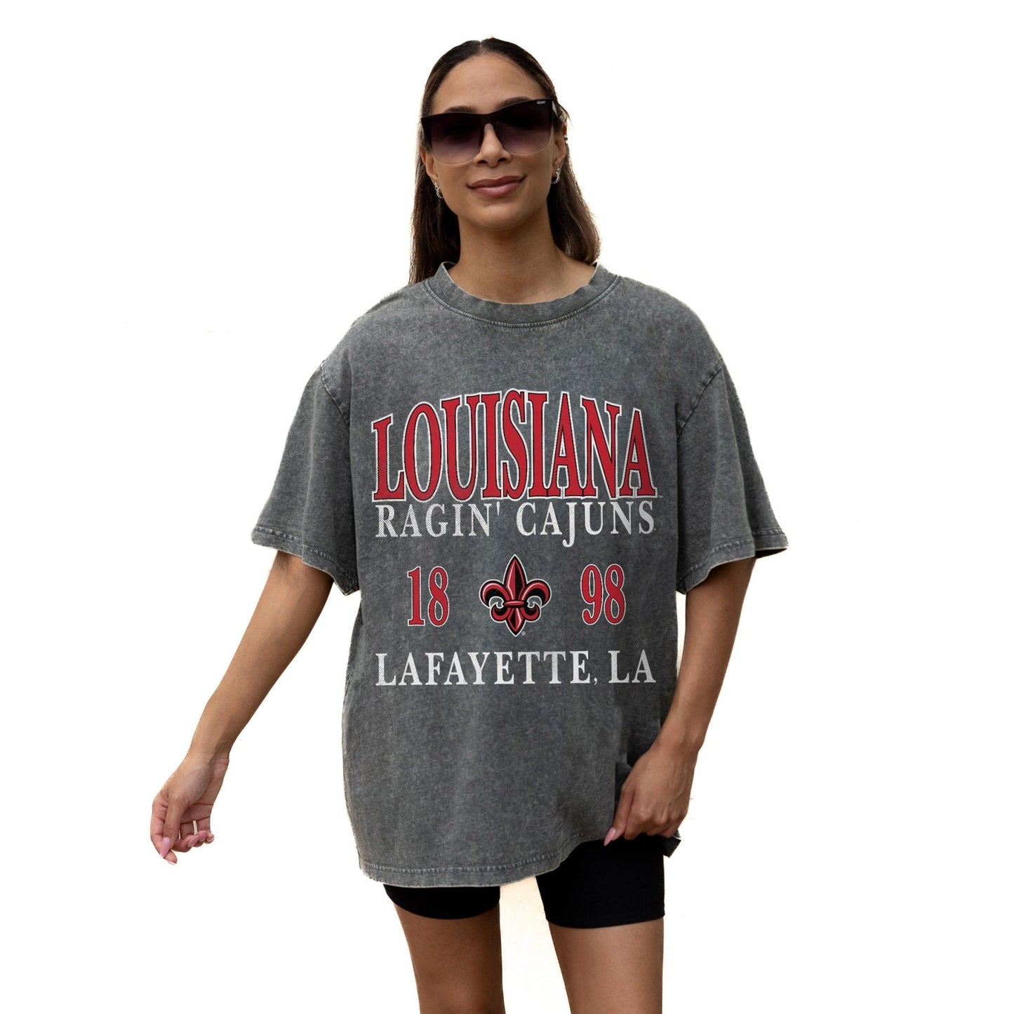 LOUISIANA RAGIN' CAJUNS THROWBACK RELAXED FIT SNOW WASH SHORT SLEEVE CLASSIC CREWNECK TEE WITH RIBBED NECKLINE - The Club