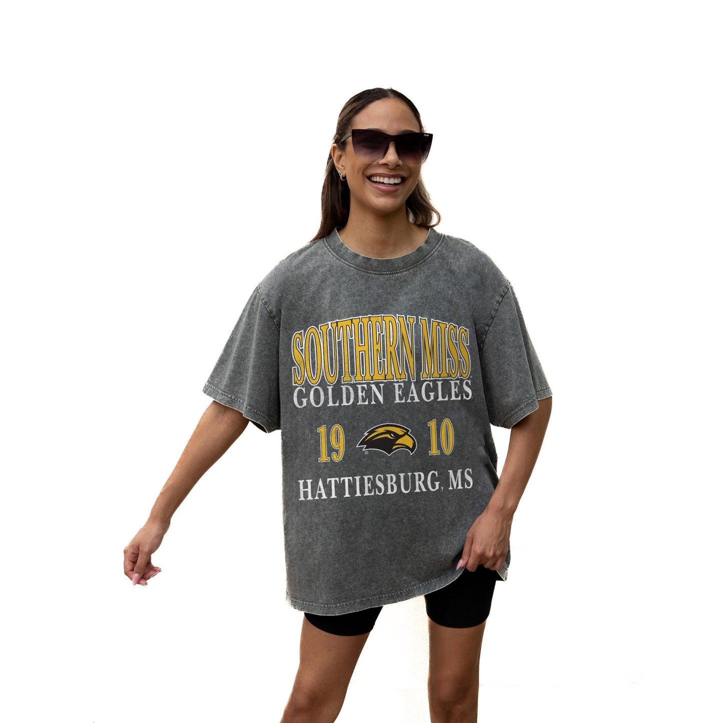 SOUTHERN MISS GOLDEN EAGLES THROWBACK RELAXED FIT SNOW WASH SHORT SLEEVE CLASSIC CREWNECK TEE WITH RIBBED NECKLINE - The Club