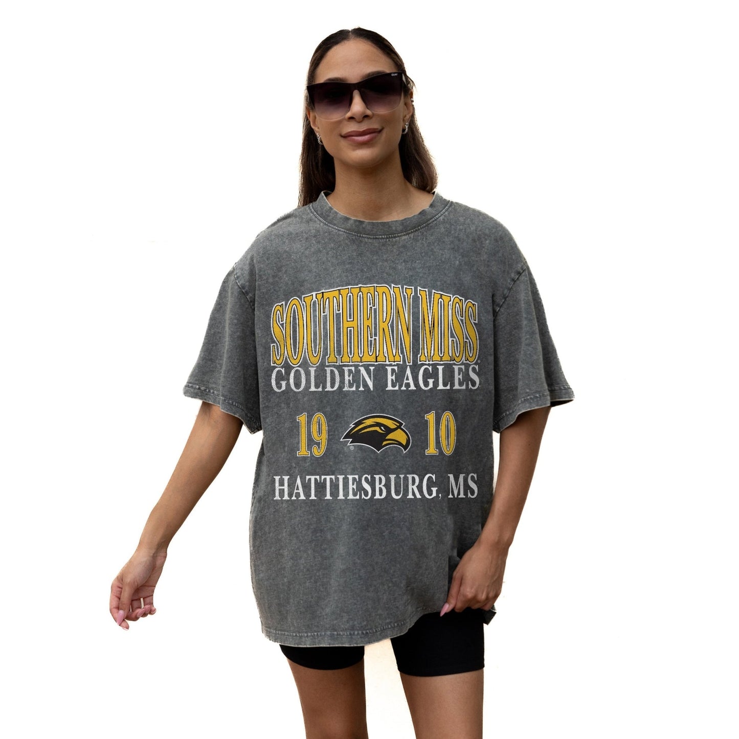 SOUTHERN MISS GOLDEN EAGLES THROWBACK RELAXED FIT SNOW WASH SHORT SLEEVE CLASSIC CREWNECK TEE WITH RIBBED NECKLINE - The Club