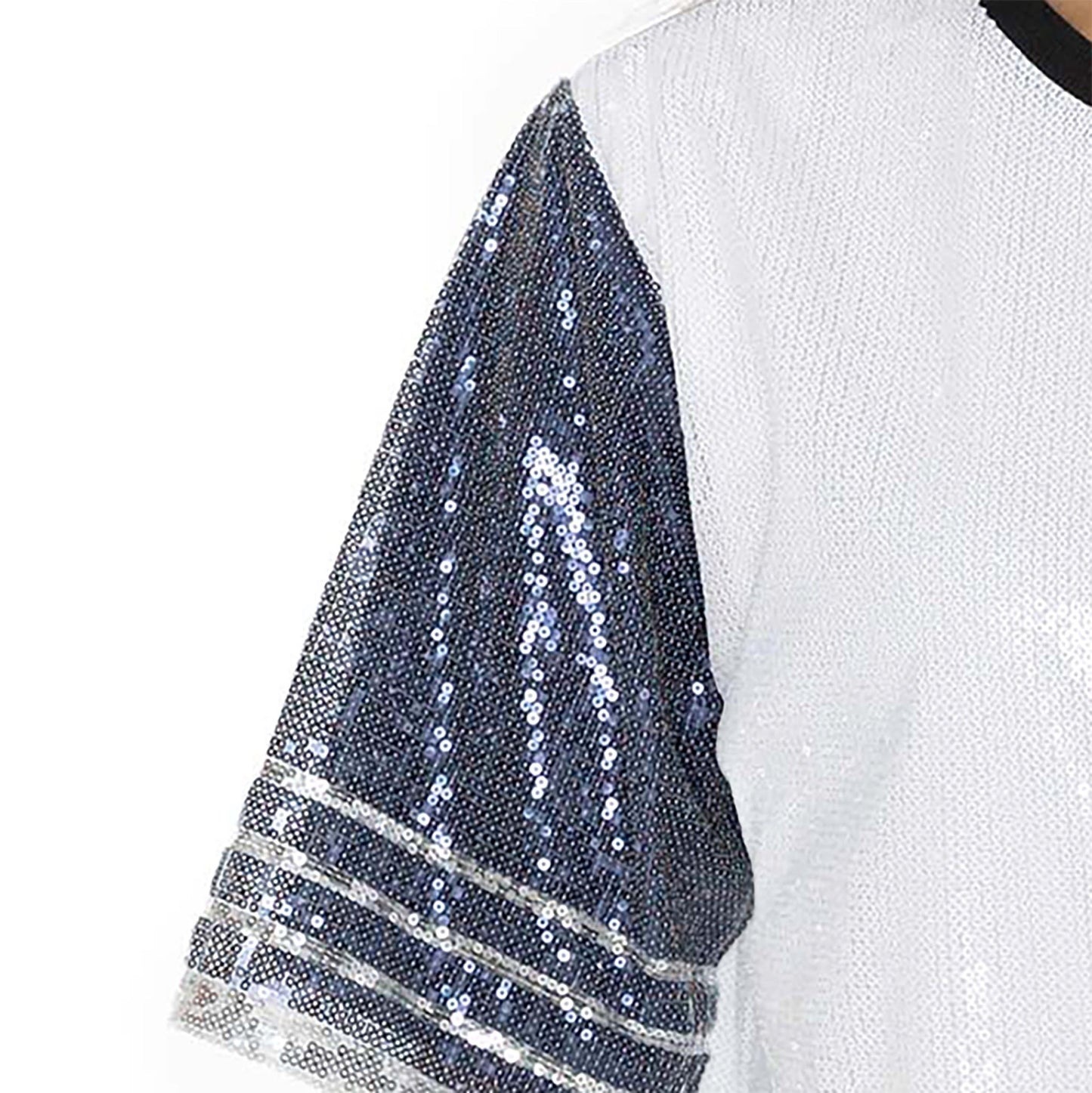 ILLINOIS FIGHTING ILLINI BLING IT FULL SEQUIN FASHION JERSEY TUNIC DRESS WITH SPORTS STRIPE SLEEVE DETAIL AND LIGHTWEIGHT GARMENT LINING - The Club