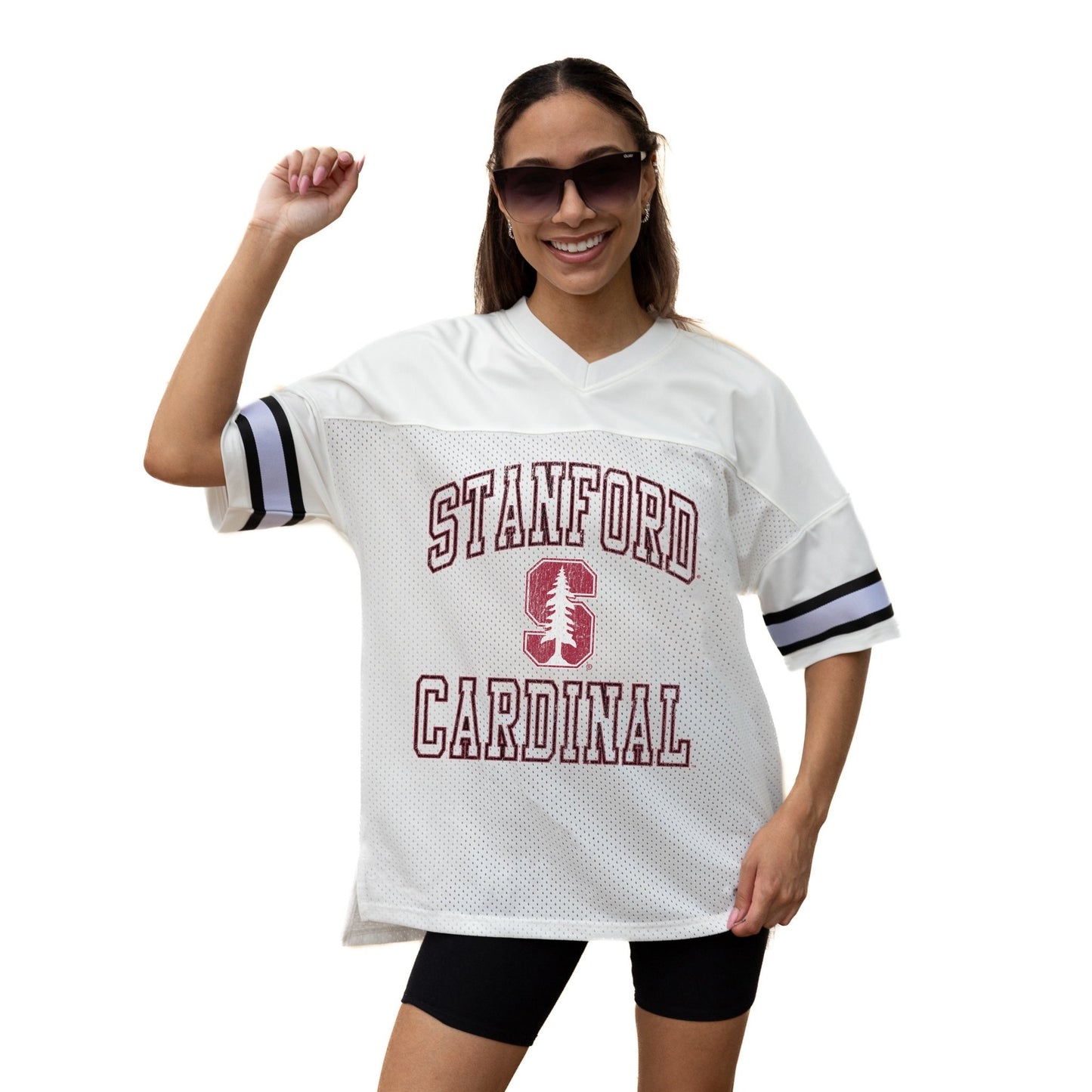 STANFORD CARDINAL A STEP AHEAD ICONIC OVERSIZED MESH SHORT SLEEVE V - NECK FASHION JERSEY TOP WITH SIDE SLITS - The Club