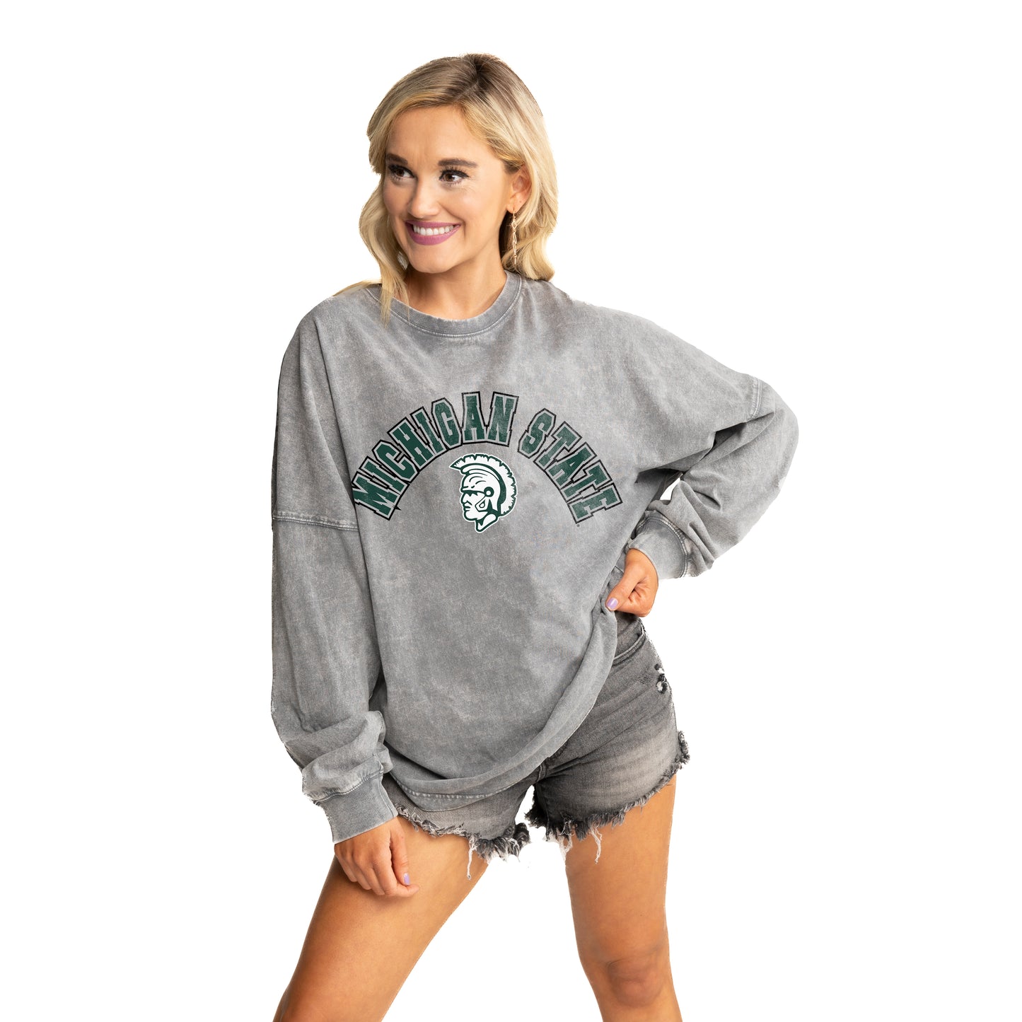 MICHIGAN STATE SPARTANS PLAYING THE GAME FADED WASH PULLOVER