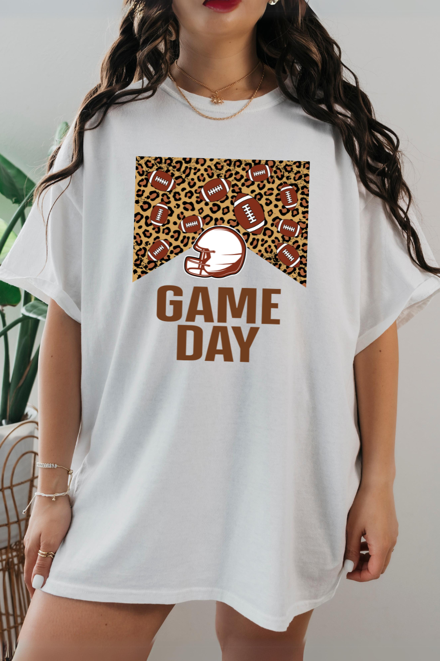 Game Day Leopard Football Helmet Graphic Short Sleeve Crewneck Tee