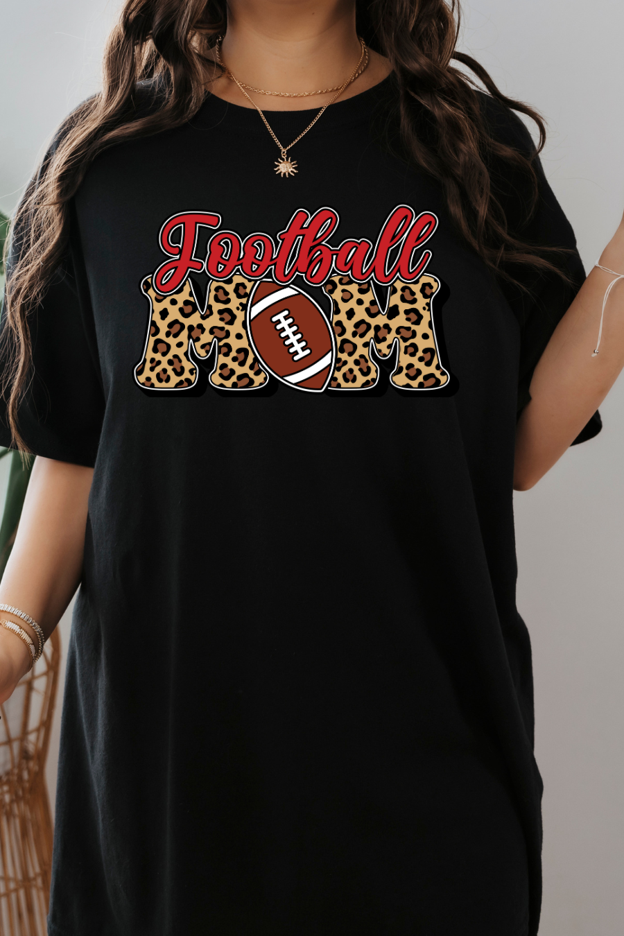 Game Day Leopard Football Mom Womens Short Sleeve Graphic Tee