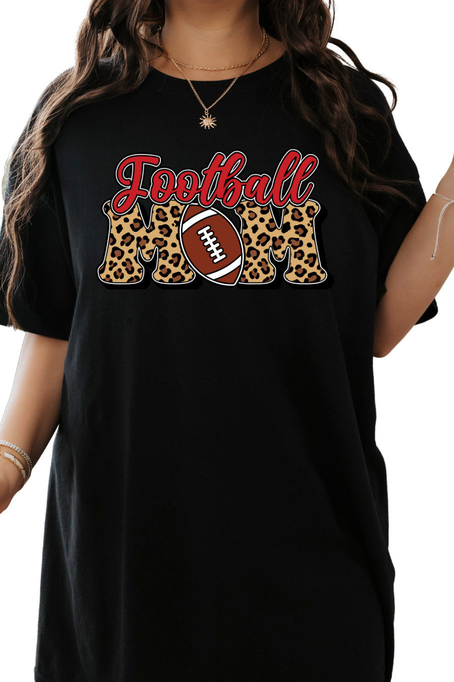 Game Day Leopard Football Mom Womens Short Sleeve Graphic Tee