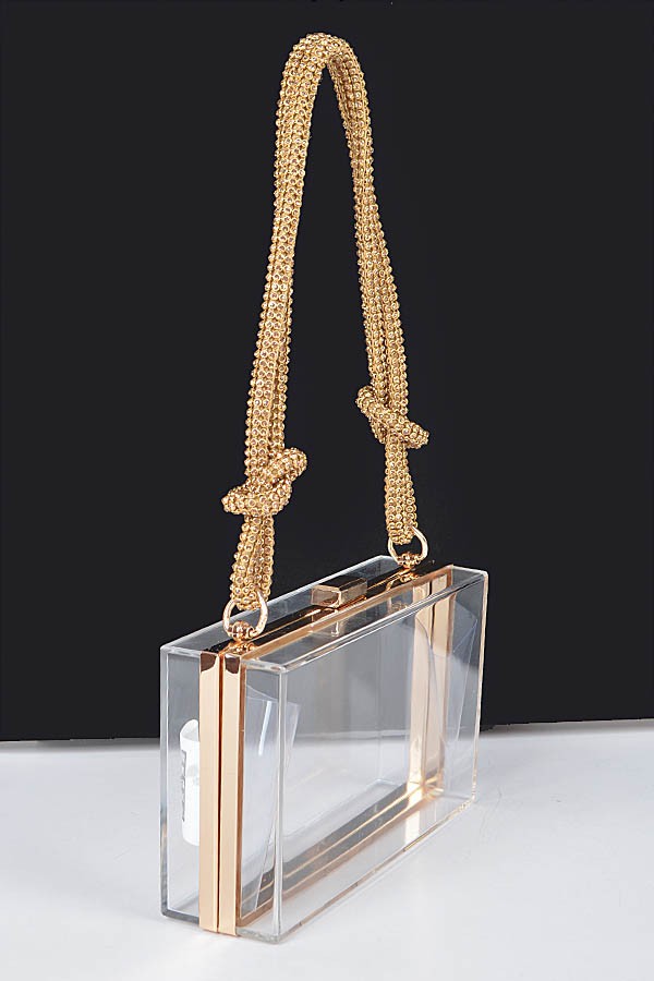 Clear Acrylic Box Stadium Bag with Rhinestone Handle - Glimmer